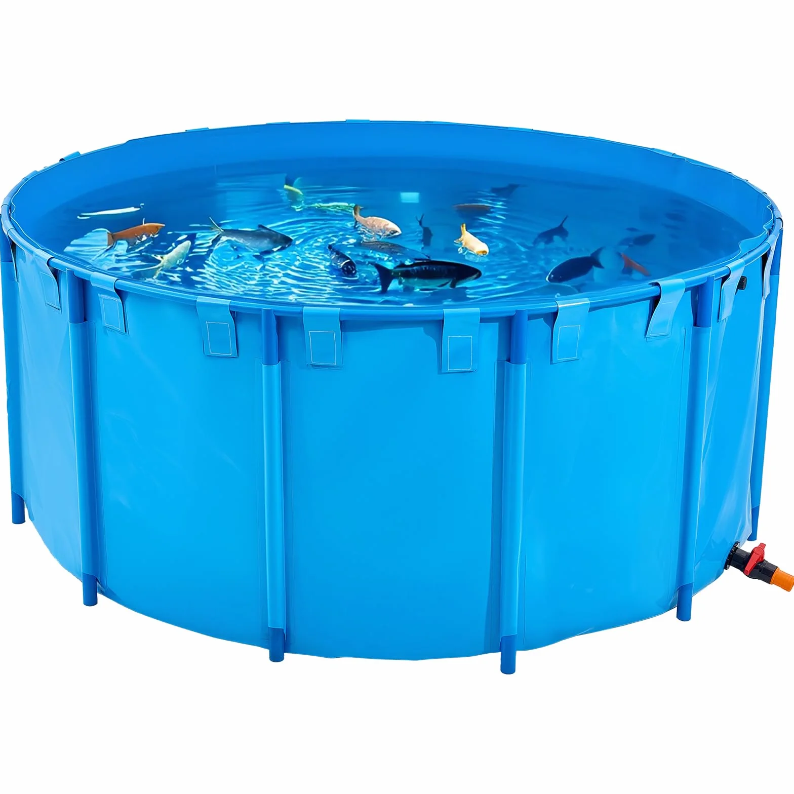VEVOR Bassin à Poissons Hors Sol, Capacité 4550 L, Étang à Poissons en Toile PVC, avec Cadre Stable en Plastique et Vanne de Vidange, pour Aquaculture, Élevage de Poissons Rouges, Carpes, Koïs, Bleu