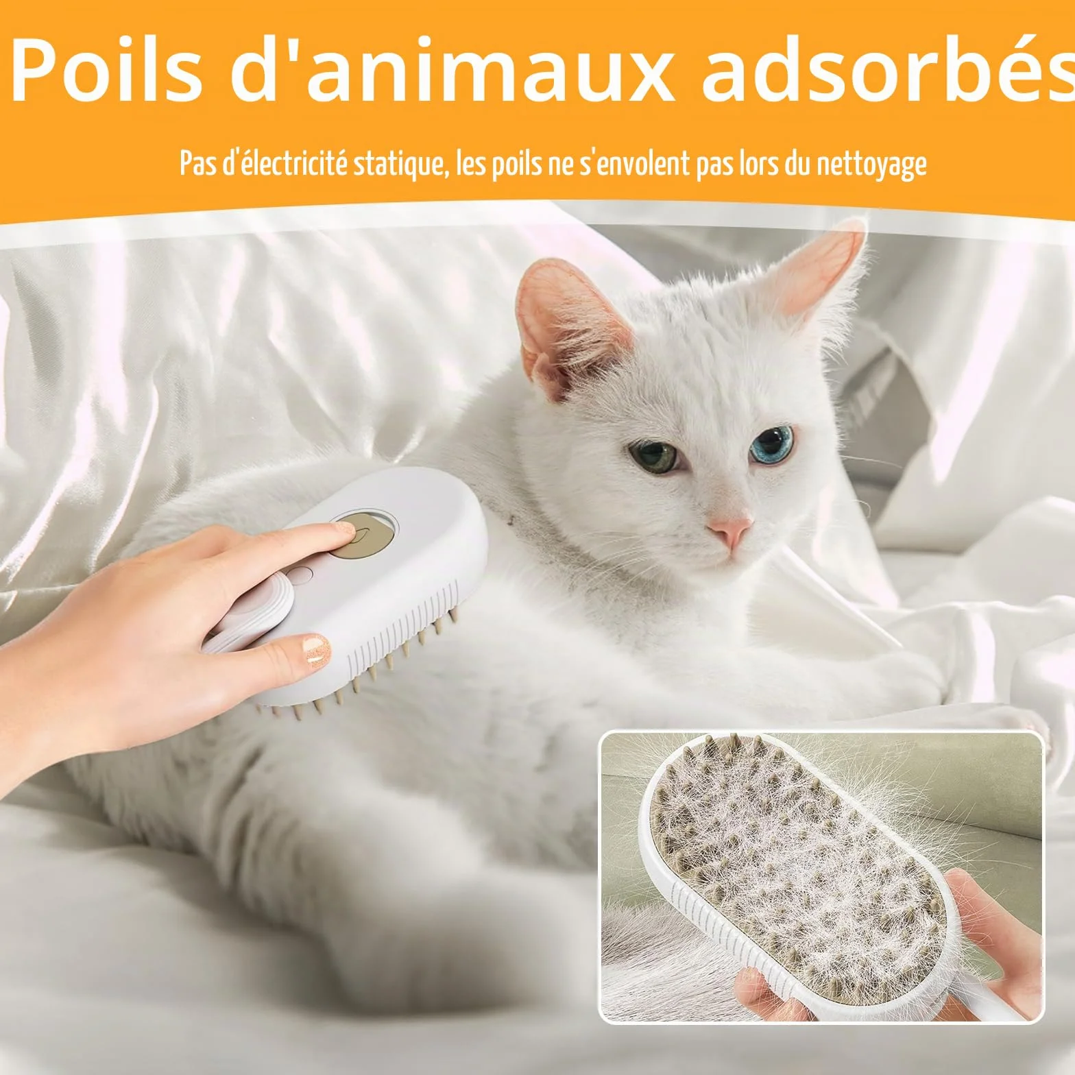 Brosse à vapeur 3 en 1 pour chats et chiens, peigne électrique de massage avec essence leave-in pour soin et épilation