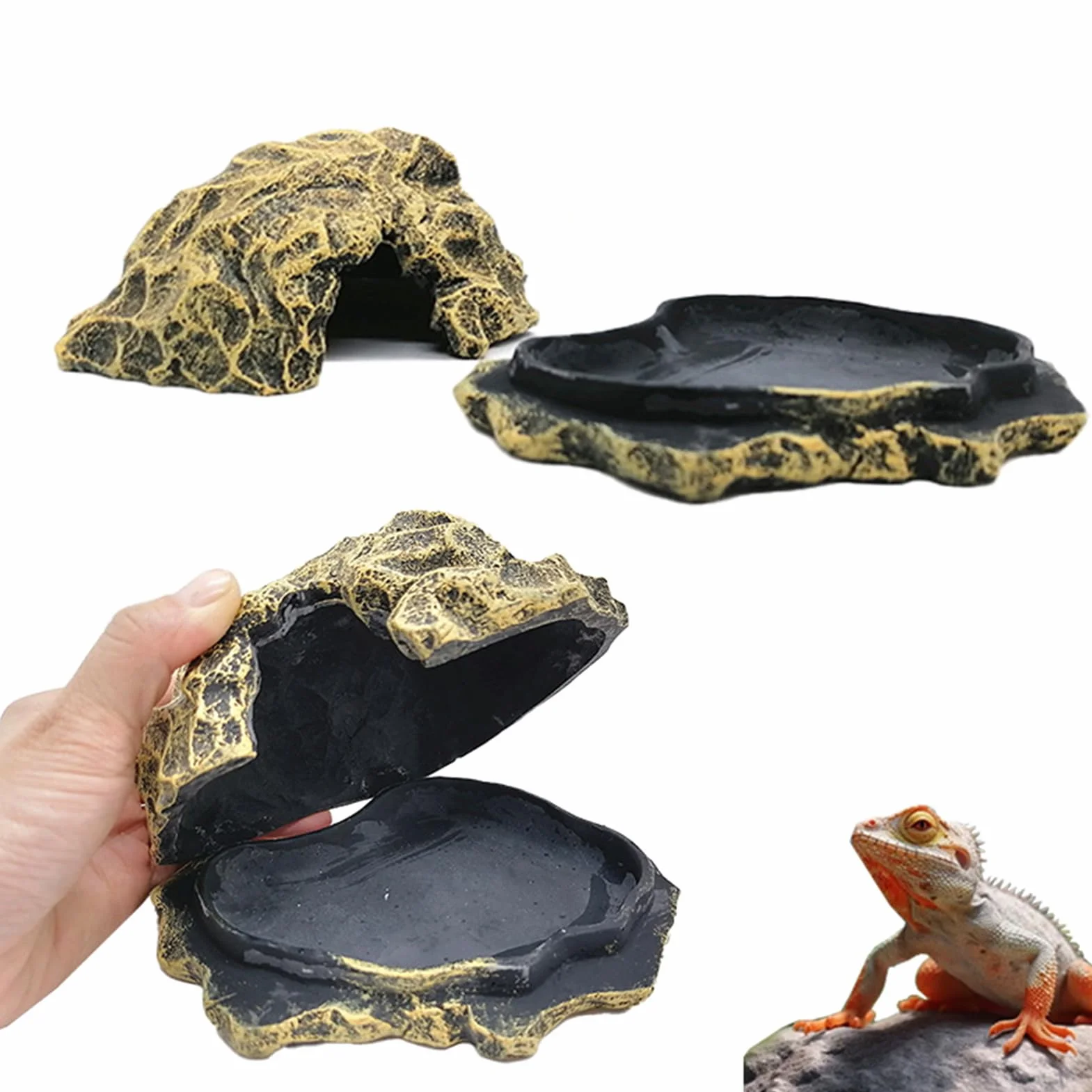 Caverne pour Reptiles Maison de Tortue en Roche Simulation pour Lézards Décor Aquarium Accessoires