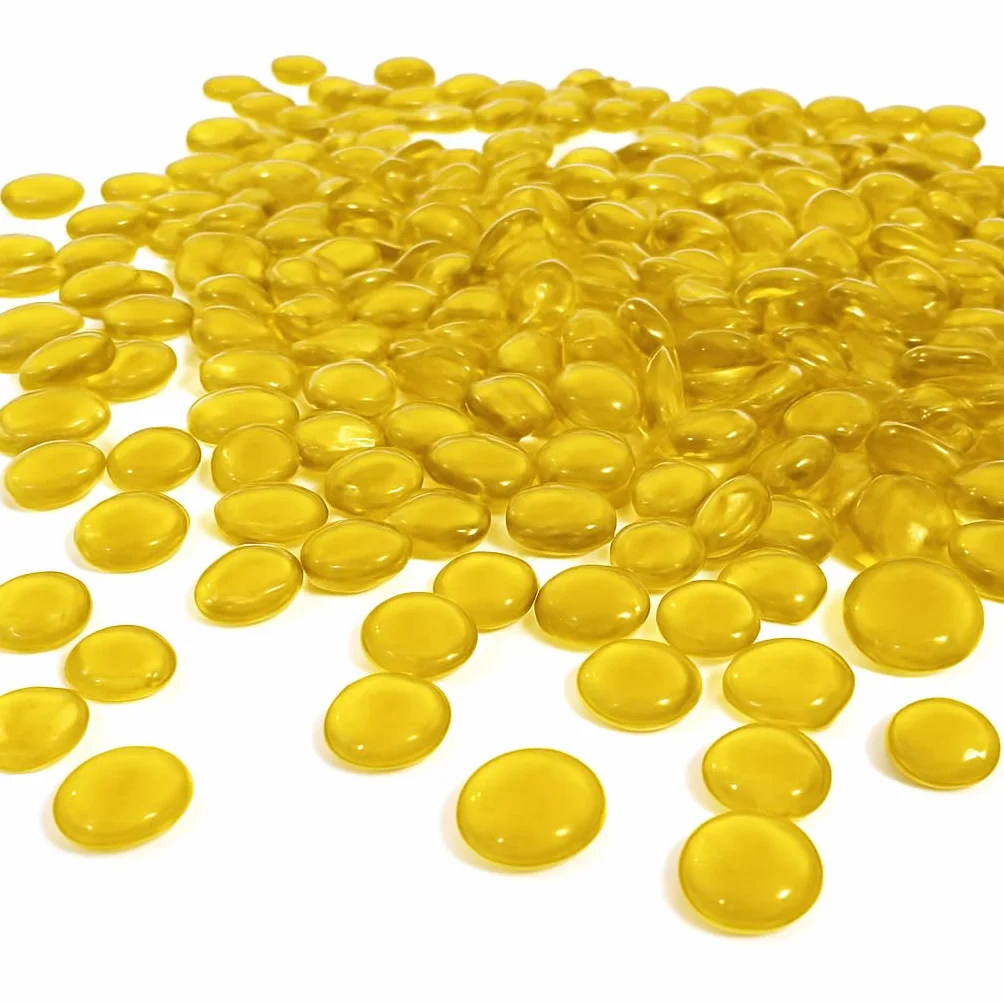 Galets de Verre Jaune 455 g 70-80 pcs Ø17-20 mm Pierres Décoratives Cailloux Plat Perles de Verre Gravier Aquarium