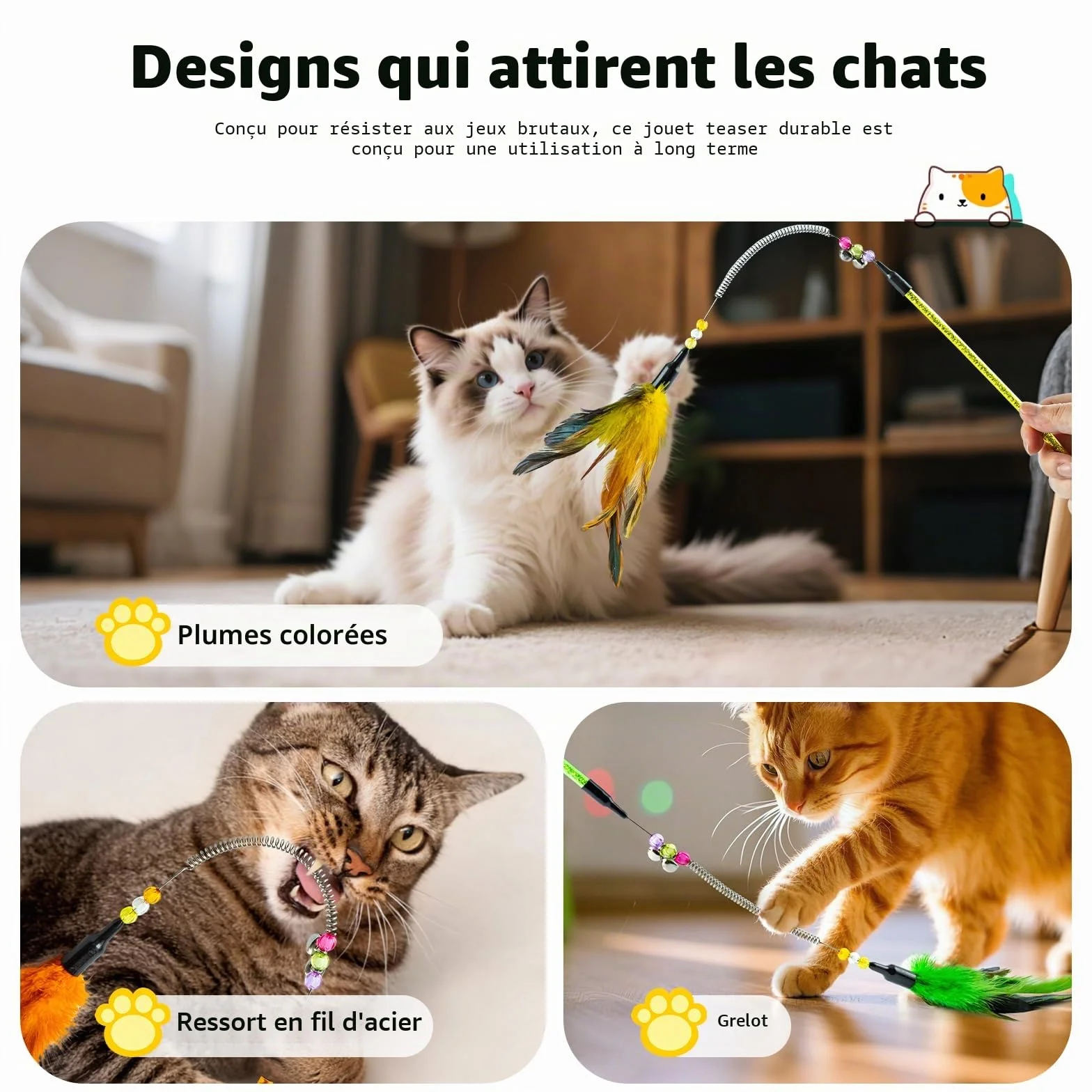 AIDIYA Jouets pour Chat avec Plumes et Baguette Lot de 6