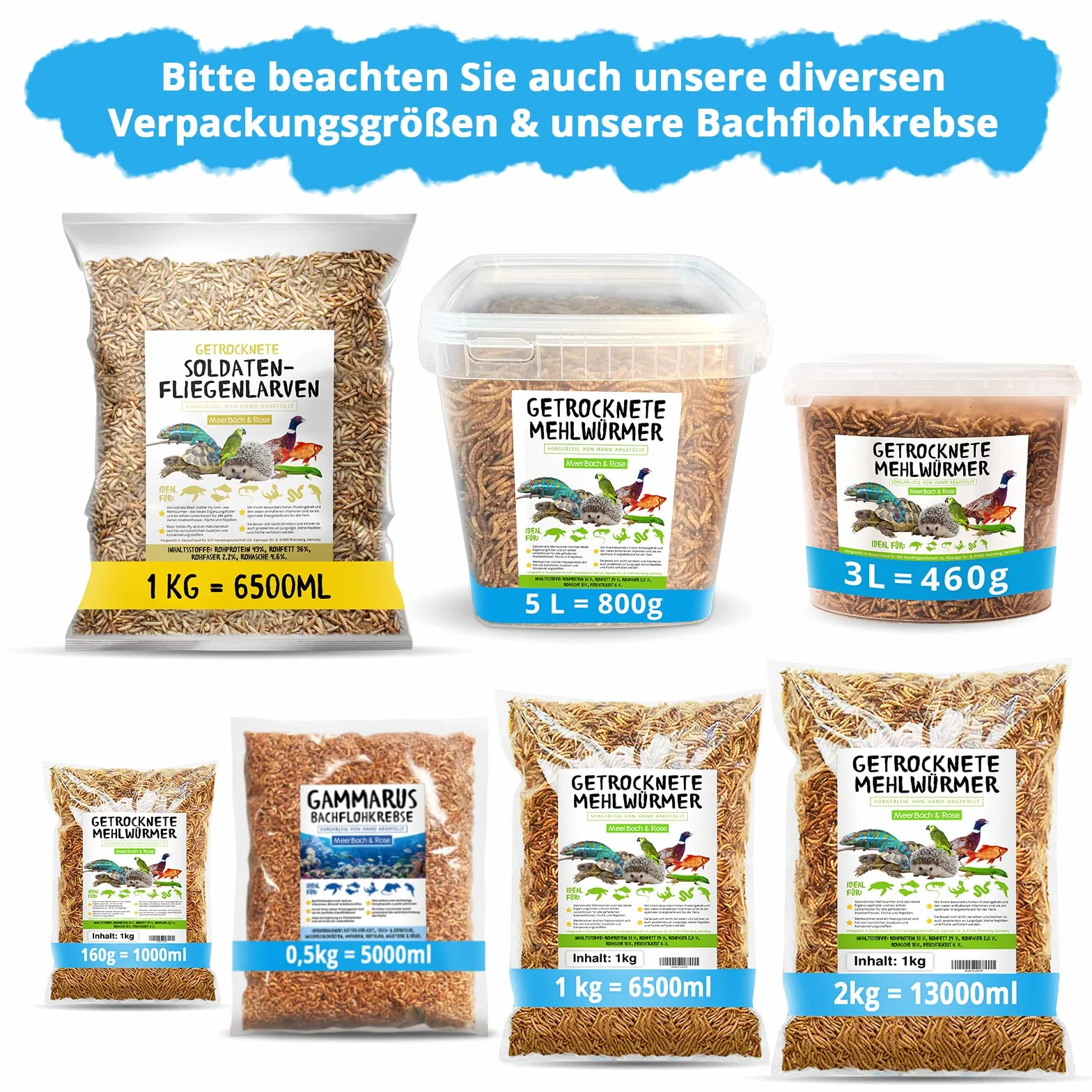 Larves de mouches soldats séchées - Black Soldier Fly - 1 kg (équivalent à 6,5 l) Aliment en sachet, collation riche en protéines pour oiseaux sauvages, poissons, reptiles, tortues et hérissons