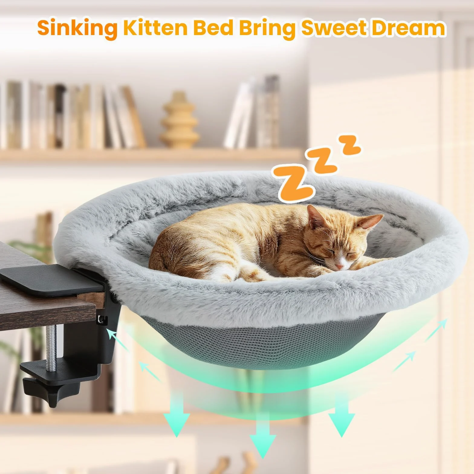 Pawaboo Lit De Bureau pour Chat, Lit D'Appoint Pliable en Un Clic | Hamac pour Chat avec Pince en Acier Pouvant Supporter Jusqu'à 18 Kg, Lits Suspendu Réversible pour Chats avec Peluche