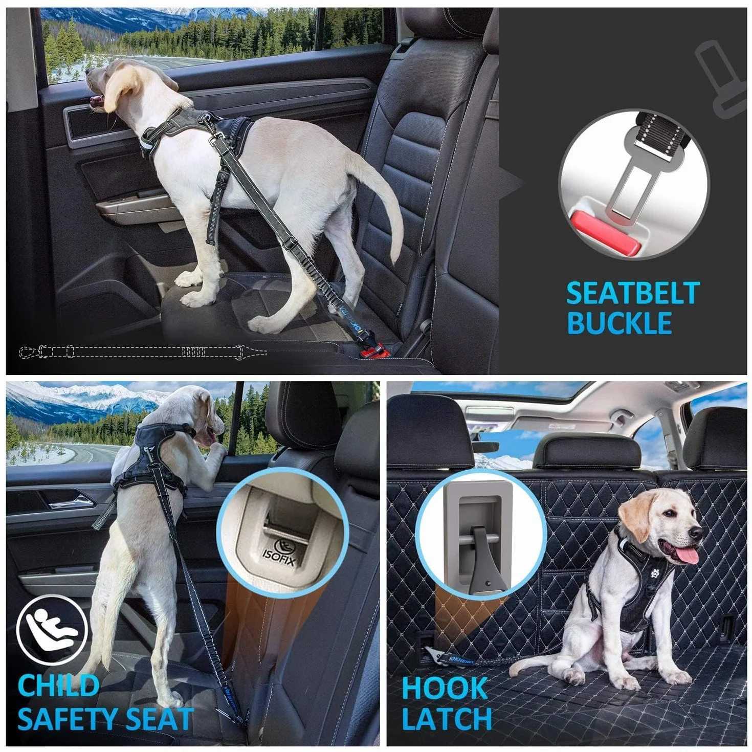 IOKHEIRA ceinture sécurité chien absorption d'énergie harnais LATCH ISOFIX