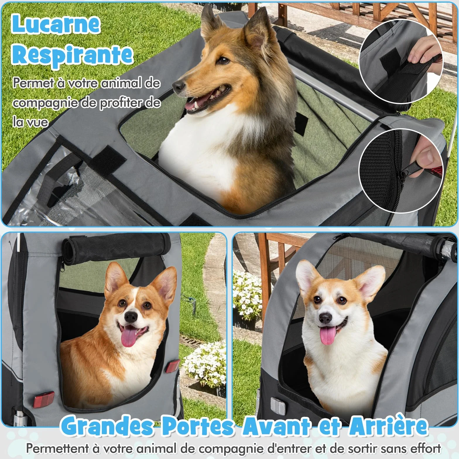 GOPLUS Remorque de Vélo pour Chien, Chariot Pliable, Charge Max. 40 kg, Gris