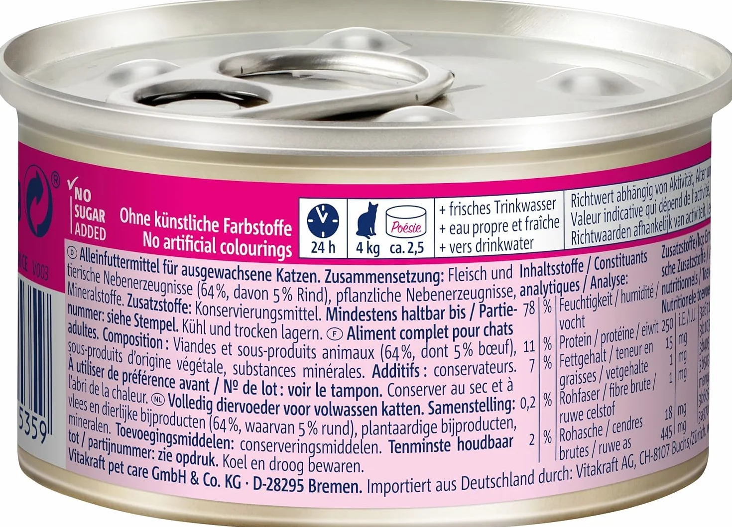 Vitakraft Poésie Mousse pâtée humide pour chats au bœuf sans céréales 12x85g