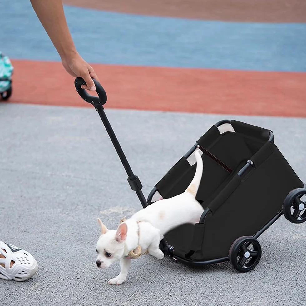 Poussette pour animaux de compagnie pliable 4 roues, pour chiens et chats jusqu'à 10 kg, avec poignée de traction
