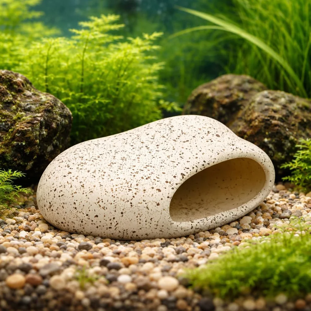 Décoration Aquarium Grotte en céramique, Accessoire Aquarium Pierre Betta, cachette Aquarium Poissons, abri Reproduction cichlidés, plecos, décor Aquatique (S)