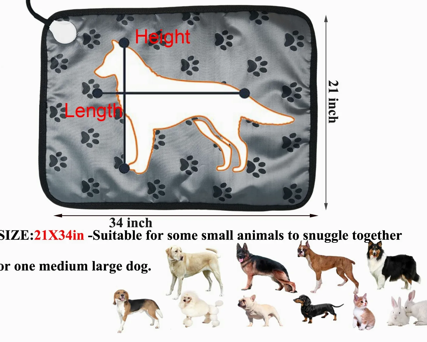 Coussin chauffant pour animaux de compagnie pour grands chiens et chats - Coussin chauffant électrique avec minuterie réglable - Résistant à la mastication - Facile à nettoyer