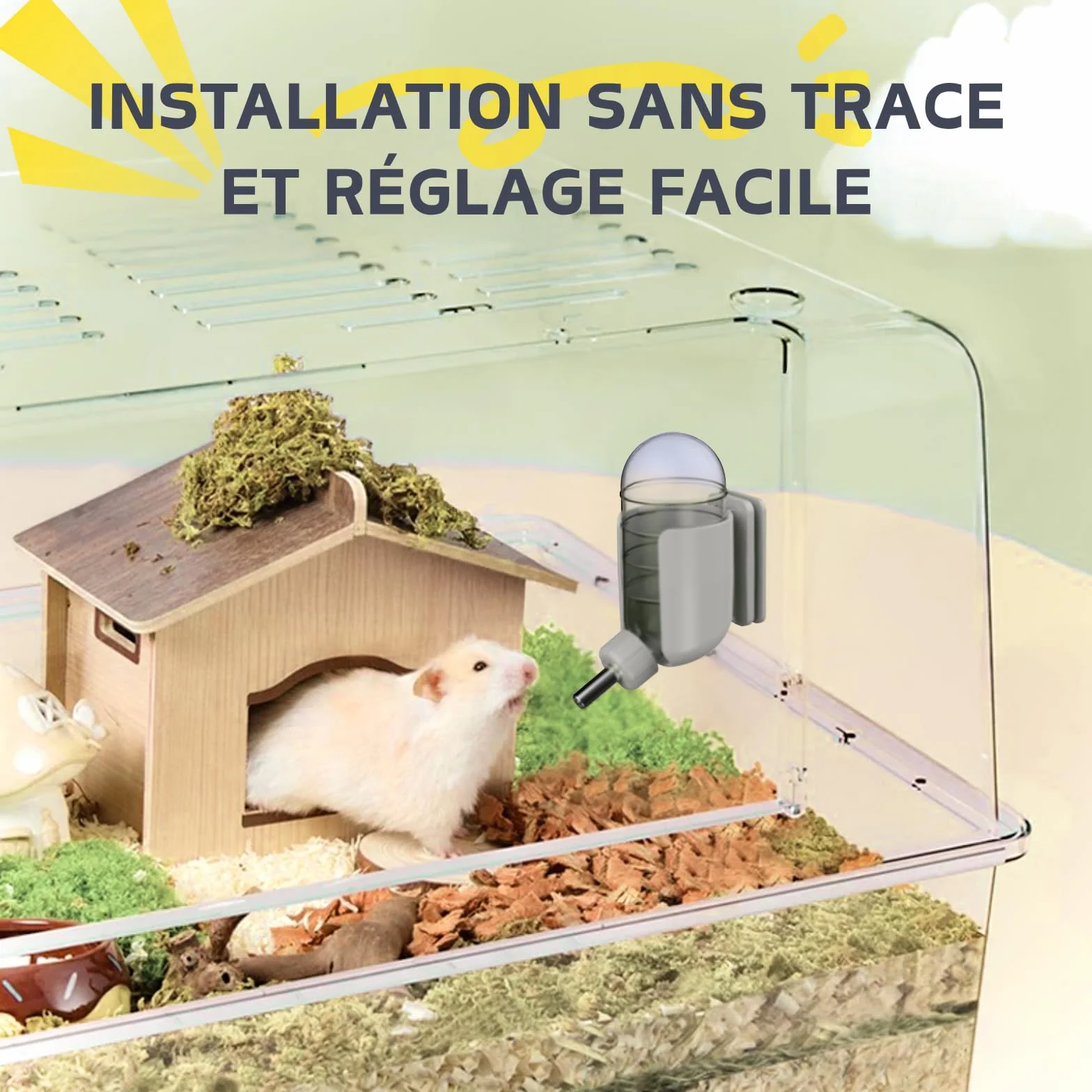 Bouteille d'eau pour Hamster avec stents magnétiques, Porte-Bouteille pour Aquariums en Verre, adaptée aux Hamsters syriens Nains, gerbilles, Souris, Rats, Degus