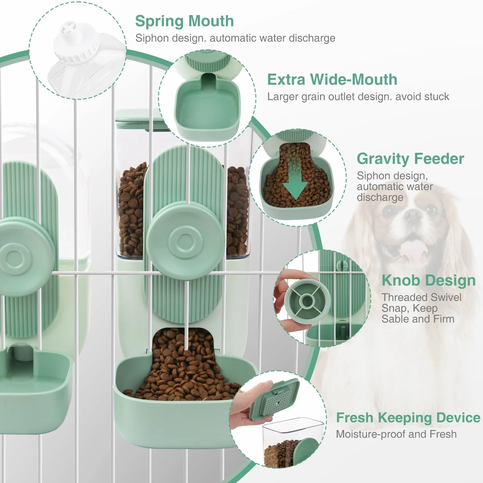 Distributeur Automatique de Nourriture à Suspendre pour Animaux - Mangeoire Eau pour Cage Chiot, Lapin, Cobaye, Furet, Chat, Chinchilla (vert)