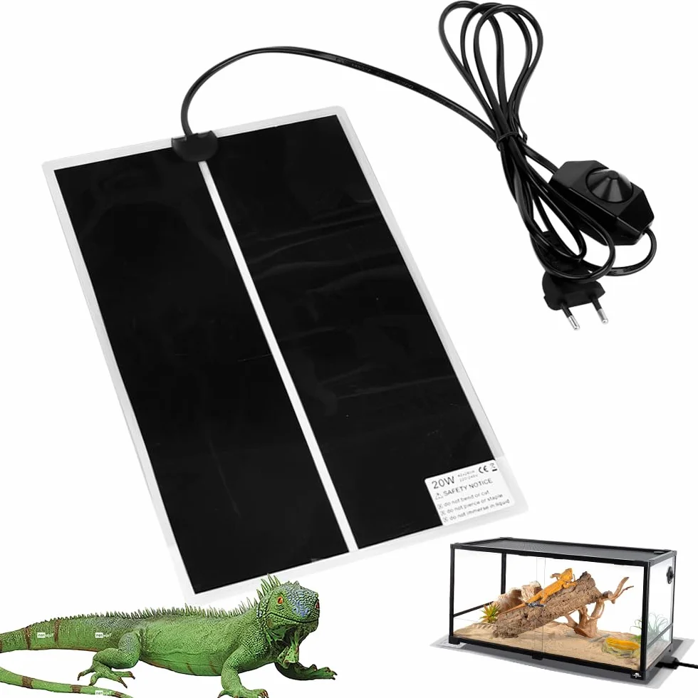 Tapis Chauffant Reptile 20W avec Contrôle de Température pour Terrarium Tortue Serpents Lézards