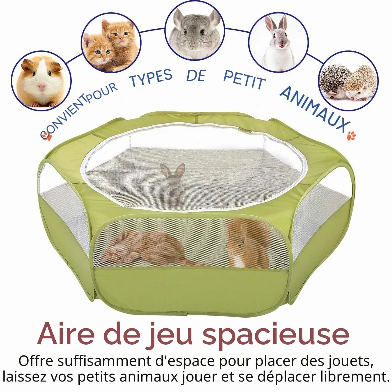 Pawaboo Parc pour Petits Animaux, Enclos Pliable Parc avec Fermeture Éclair pour Animal de Compagnie, Cages Tente Clôture d'exercice Transparente Respirante pour Chien, Chat, Lapin - Vert d'Avocat