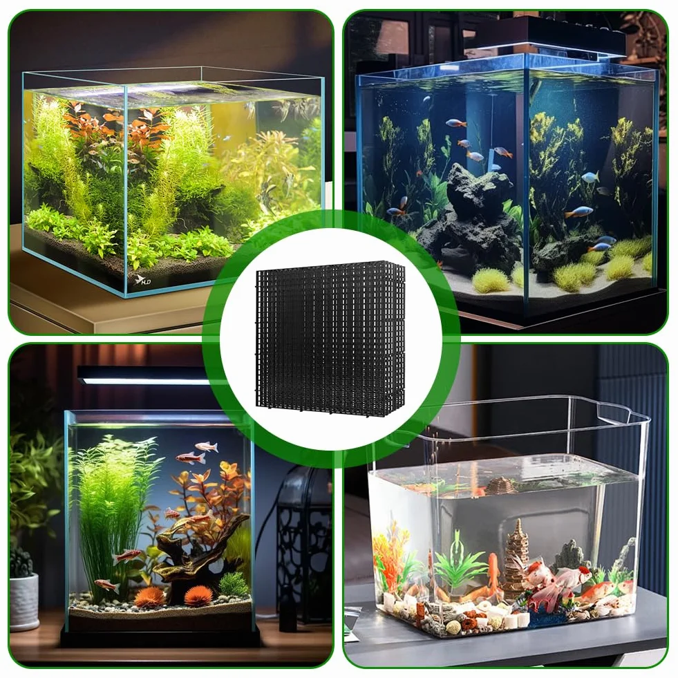 Lot de 8 protections pour aquarium 30x30 cm grille plastique avec supports serre-câbles