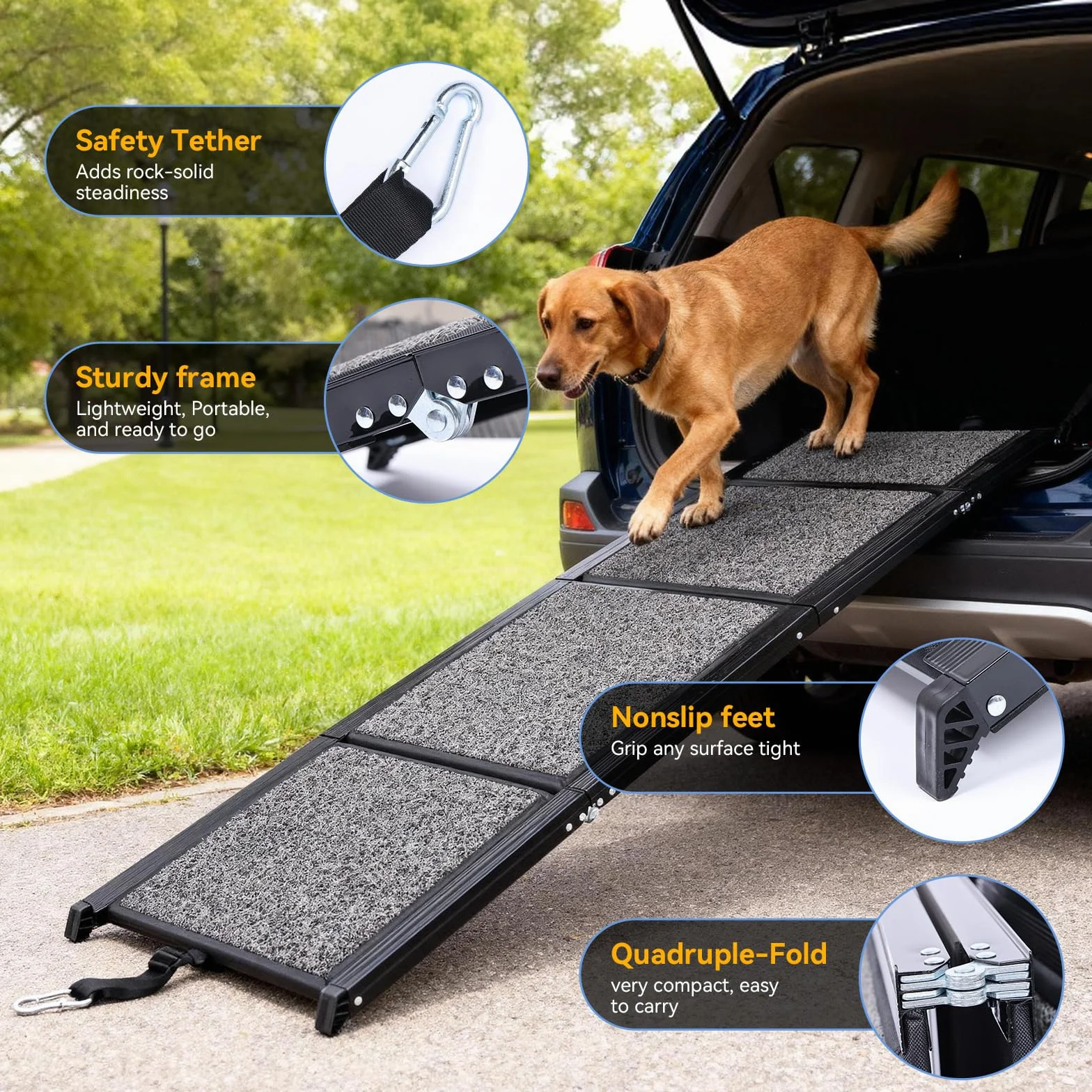 Rampe pour Chien Voiture 170×44 cm Pliable Capacité 70KG Antidérapante Escalier d'Accès