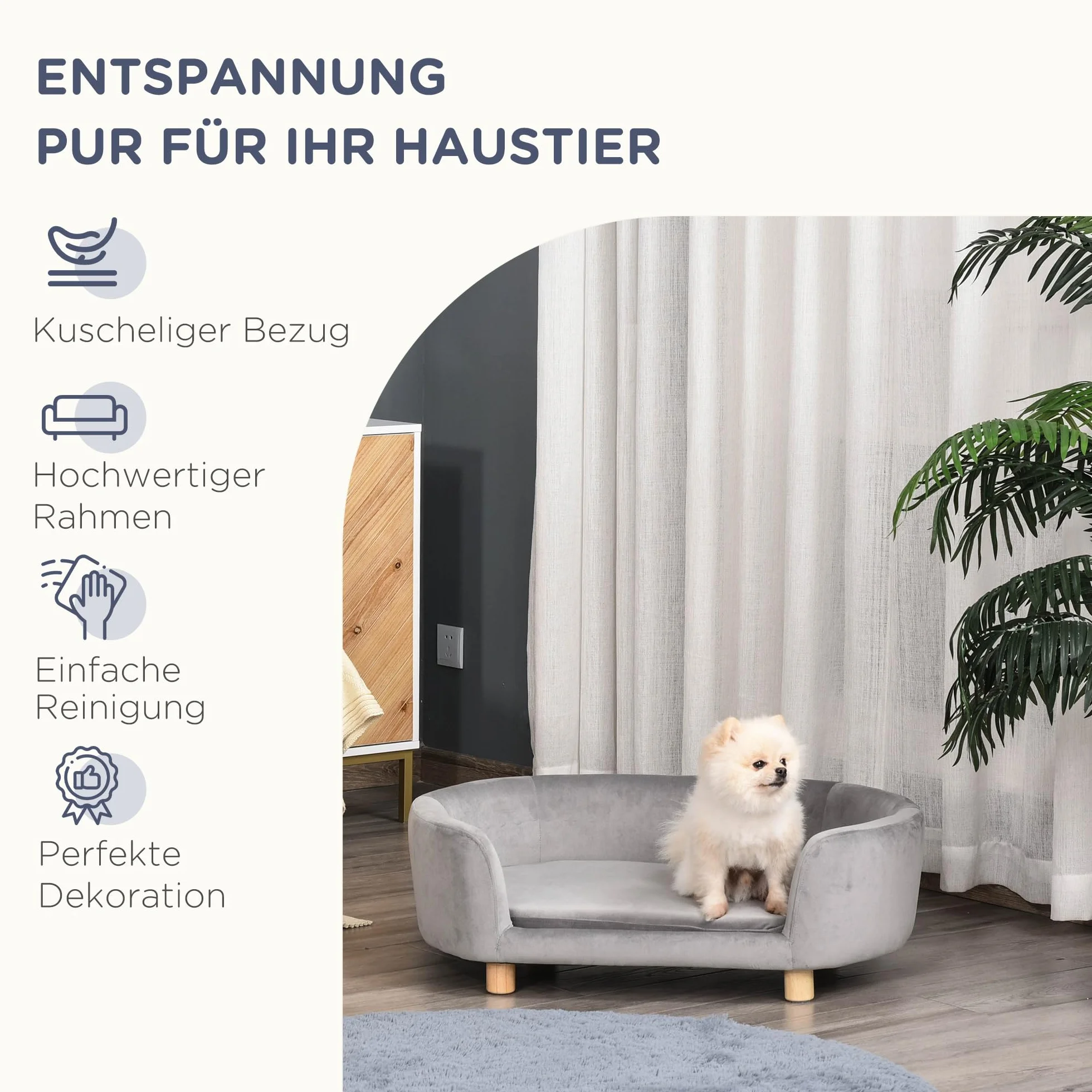 Pawhut Canapé pour chien Lit velours hollandais Mousse Pieds bouleau 86 x 55 x 33 cm Vert clair