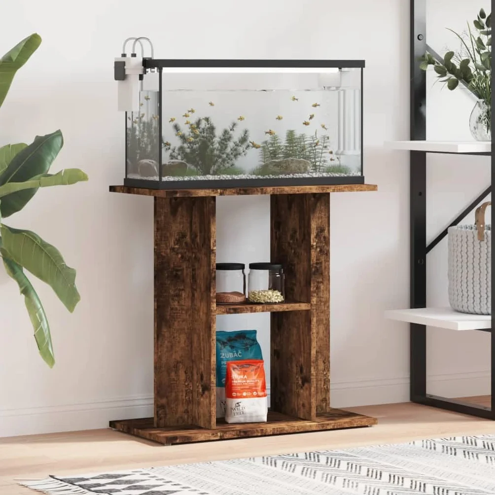 Support d'aquarium Chêne fumé 60x30x60 cm Bois d'ingénierie 3 Niveaux Meuble pour Aquarium