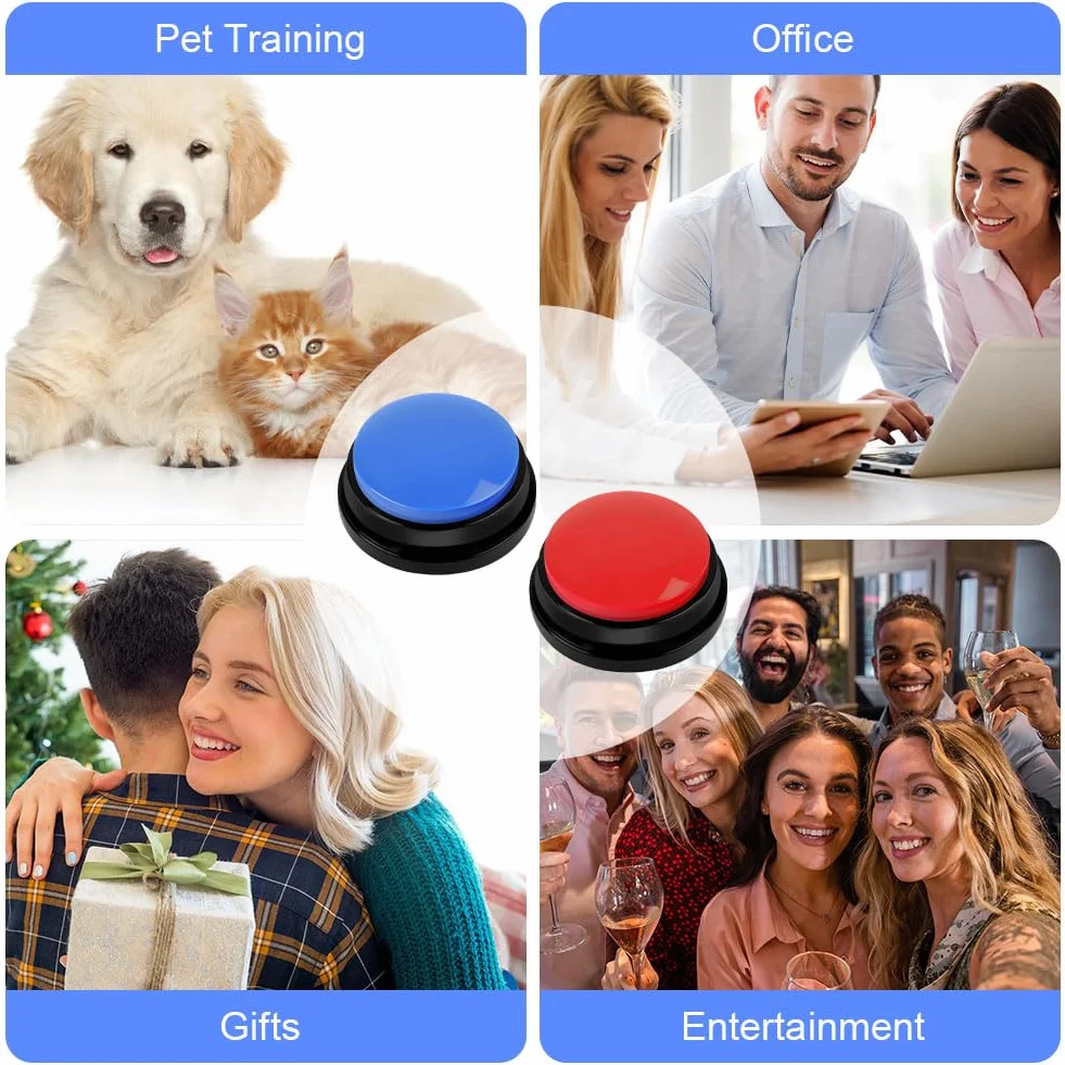 Buzzer Enregistrable Lot de 2, Boutons Parlants Sonores 30 Secondes pour Communication Animaux