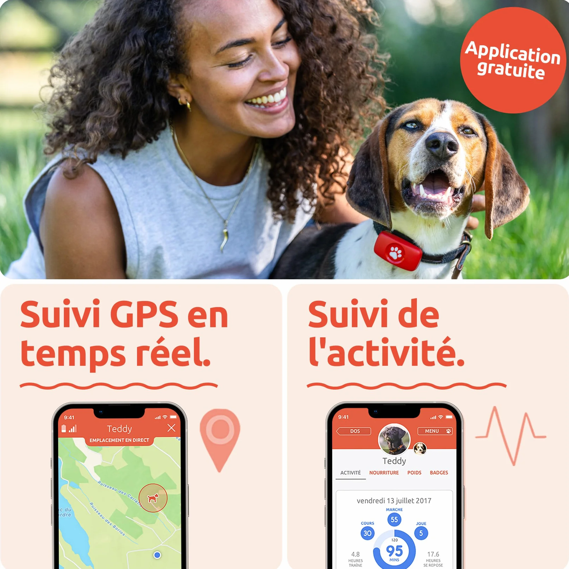 PitPat Traceur GPS pour Chien - Fixation au Collier
