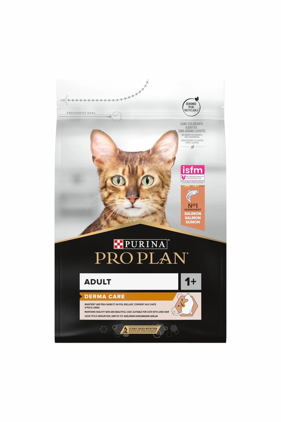 PURINA PRO PLAN | Derma Care | Chat Adulte à poils longs | Croquettes formulées pour maintenir une peau saine, un poil brillant, limiter la perte excessive de poils | Au Saumon | Sac | 3 Kg