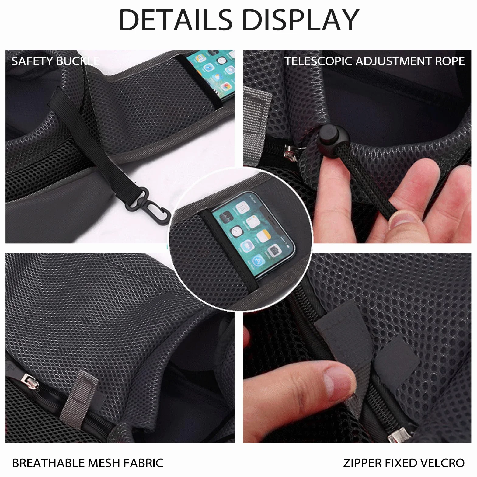 Sac de Transport pour Chien Chat Réglable Bandoulière Mains Libres Portable Animal de Compagnie Extérieur Voyages Marche Noir