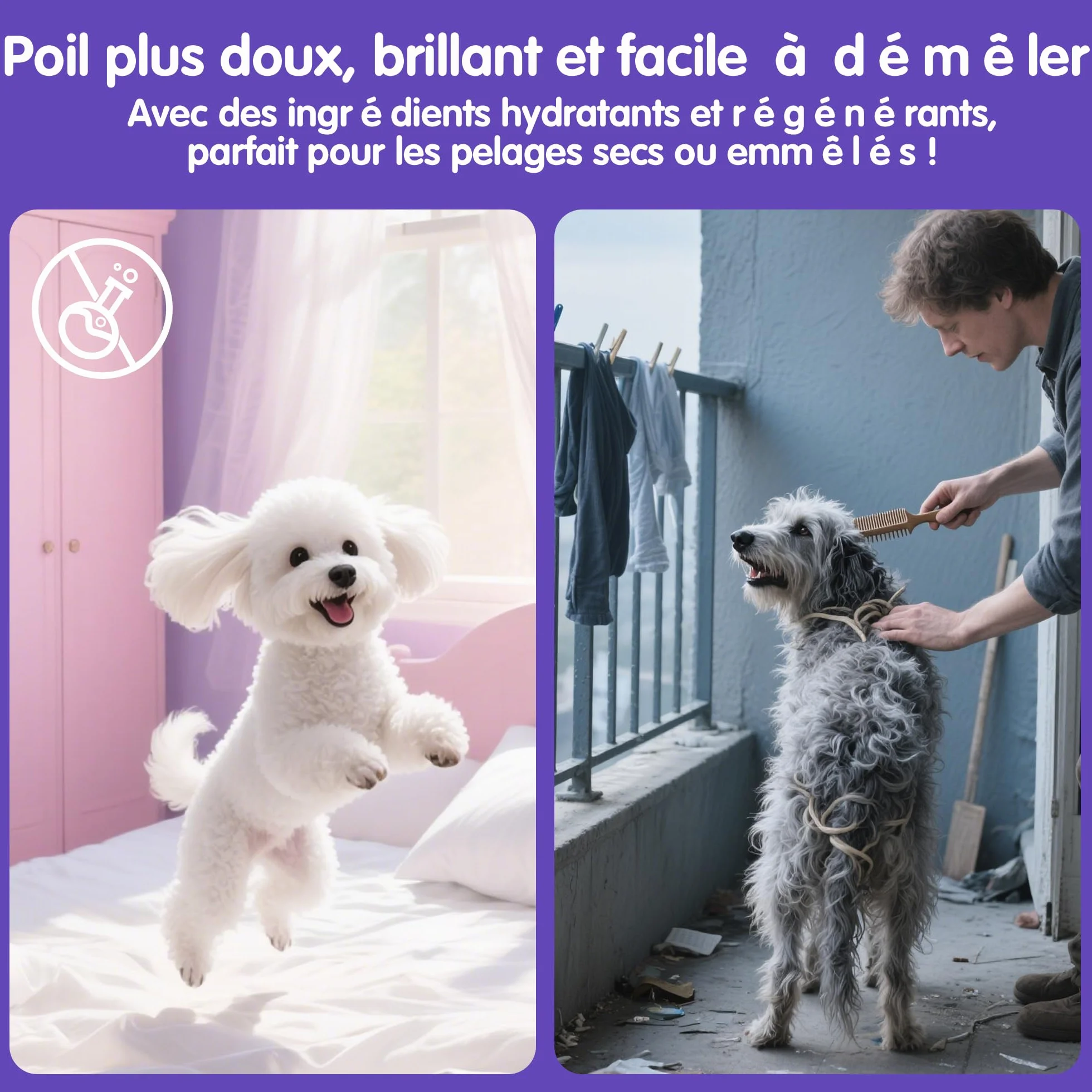 Spray Démêlant pour Chien et Chat, 200ml sans Rinçage, Action Démêlante, Hydratante, Antioxydante Régénérante et Antioxydante, Adapté aux Animaux Domestiques à la Peau Sèche, Irritée, Sensible