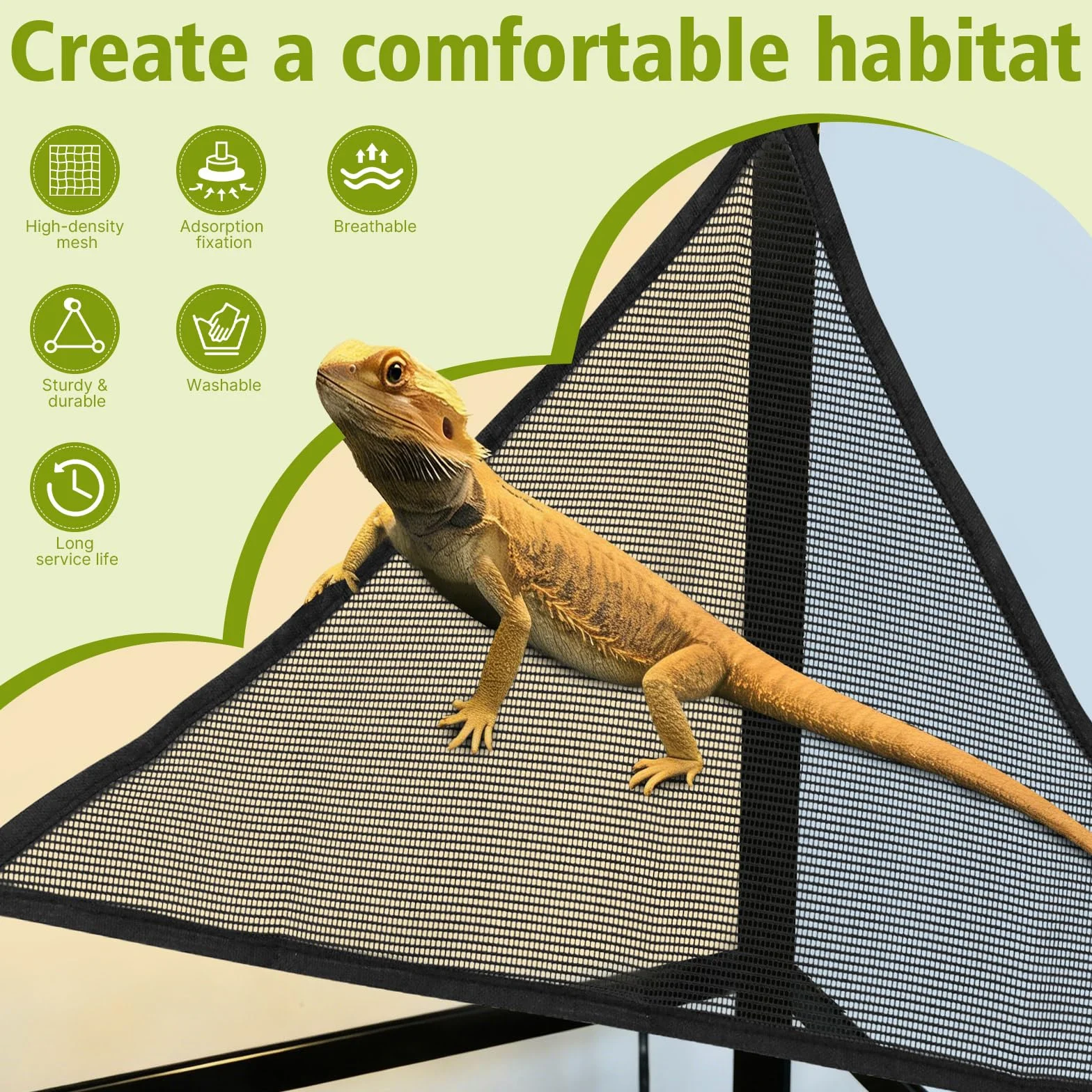 Lot de 2 grands hamacs en forme de dragon barbu (1 rectangle + 1 triangle), accessoires pour aquarium de reptiles avec ventouses puissantes, lit de salon pour lézards, serpents, geckos et petits