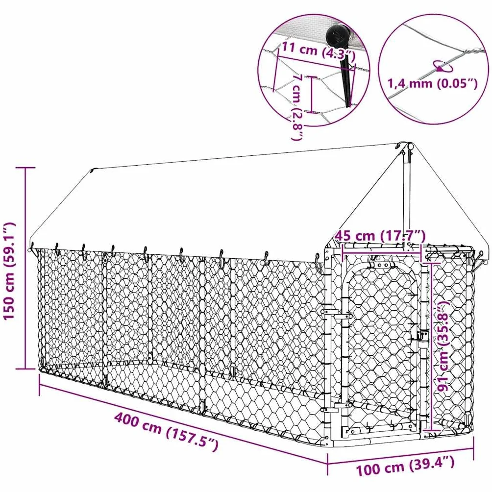 Chenil extérieur avec toit 400x100x150 cm