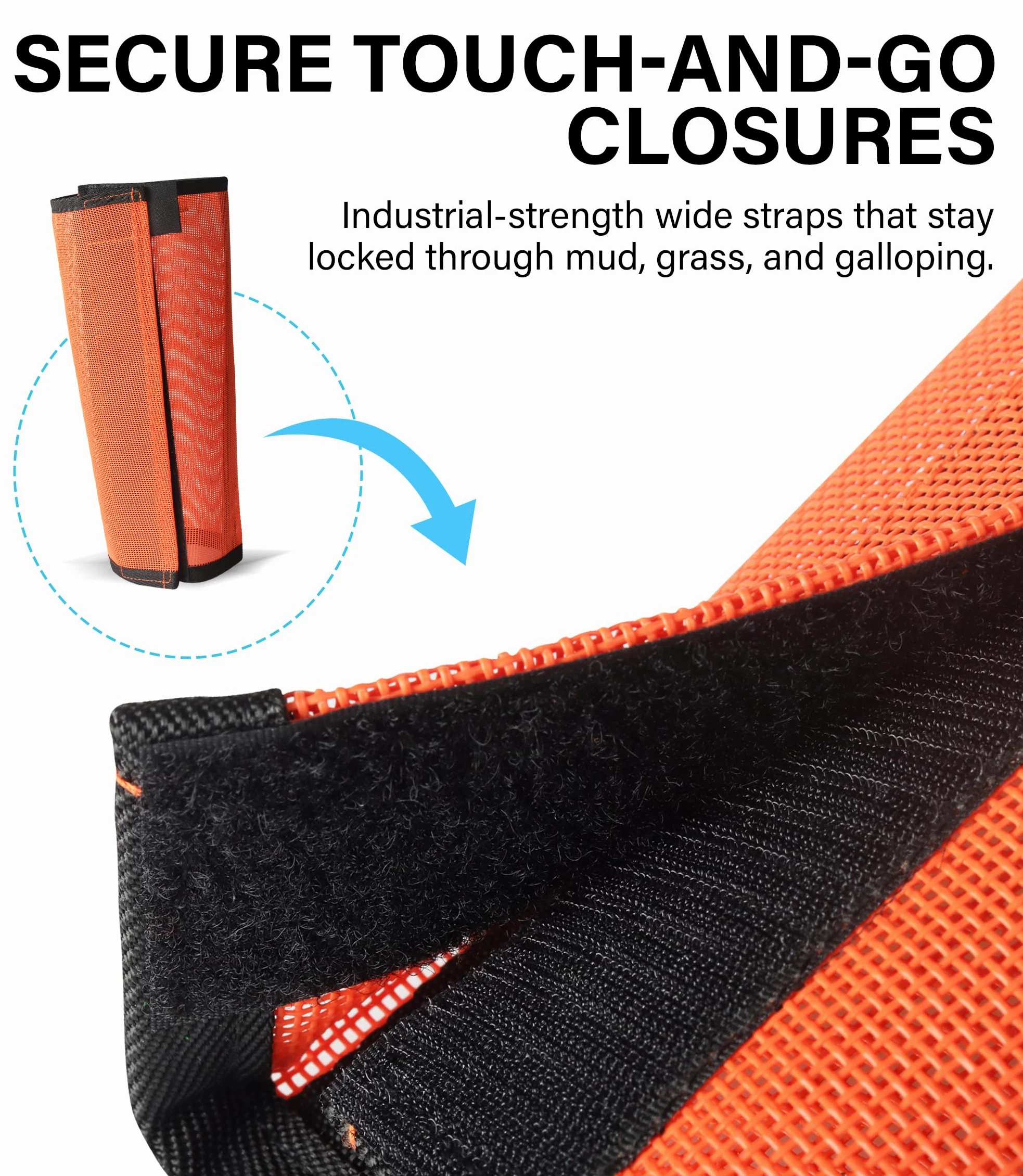 Lot de 4 guêtres de cheval en maille respirante pour protection contre les insectes et les rayures, protège-jambes confortables pour pâturage, randonnée et utilisation quotidienne, orange vif