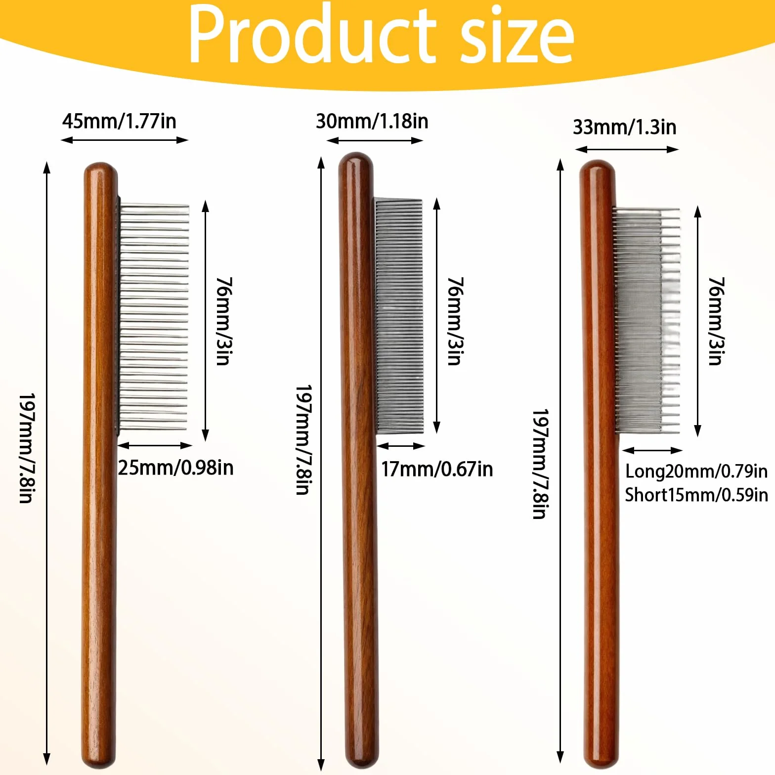 Peigne pour chat et chien, 3 pièces, peigne en bois pour démêler les poils longs et courts, peigne anti-nœuds en métal, idéal pour le toilettage des animaux