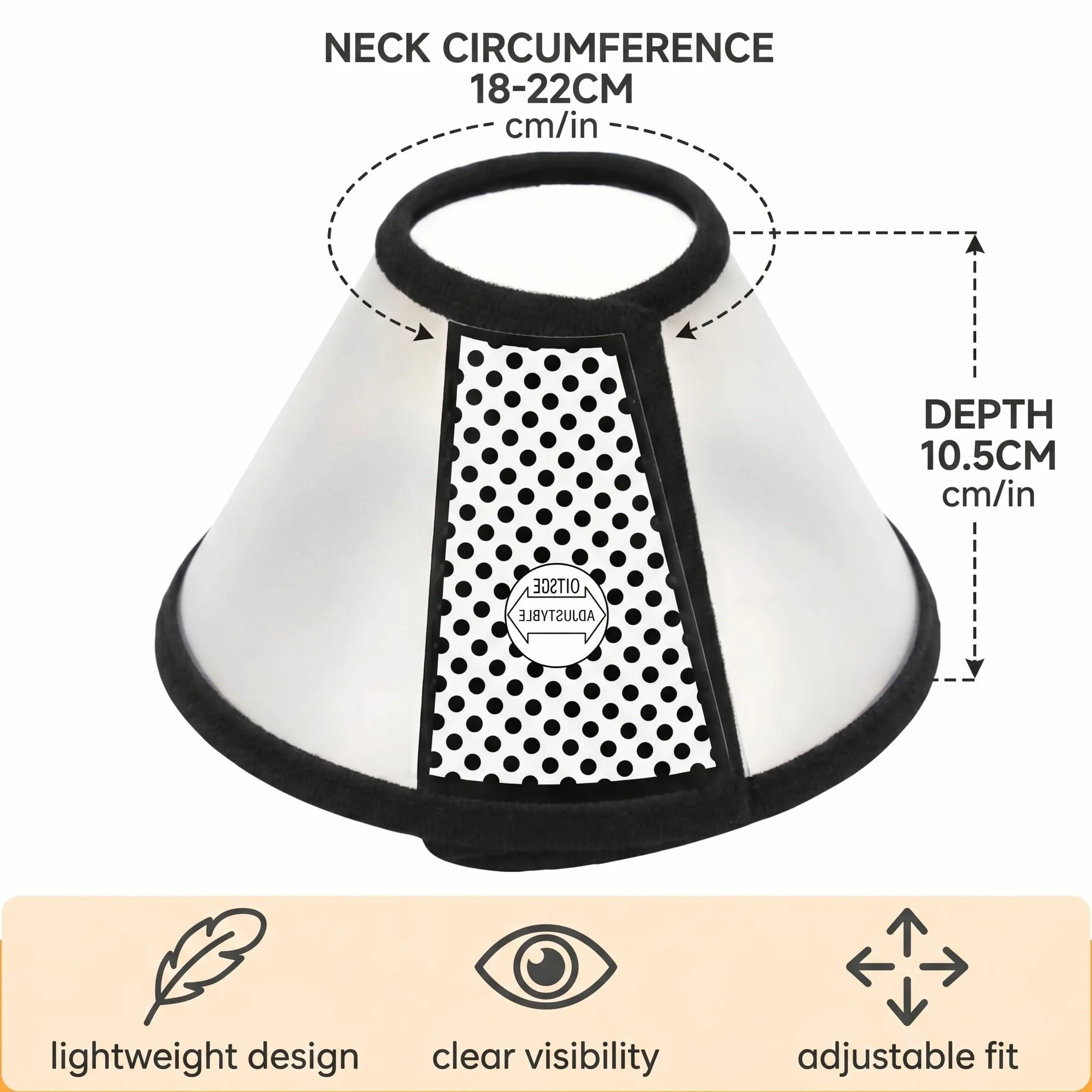 Collerette Chat Cône Plastique Protecteur Anti-Morsure Taille 18-22Cm Noir Et Blanc