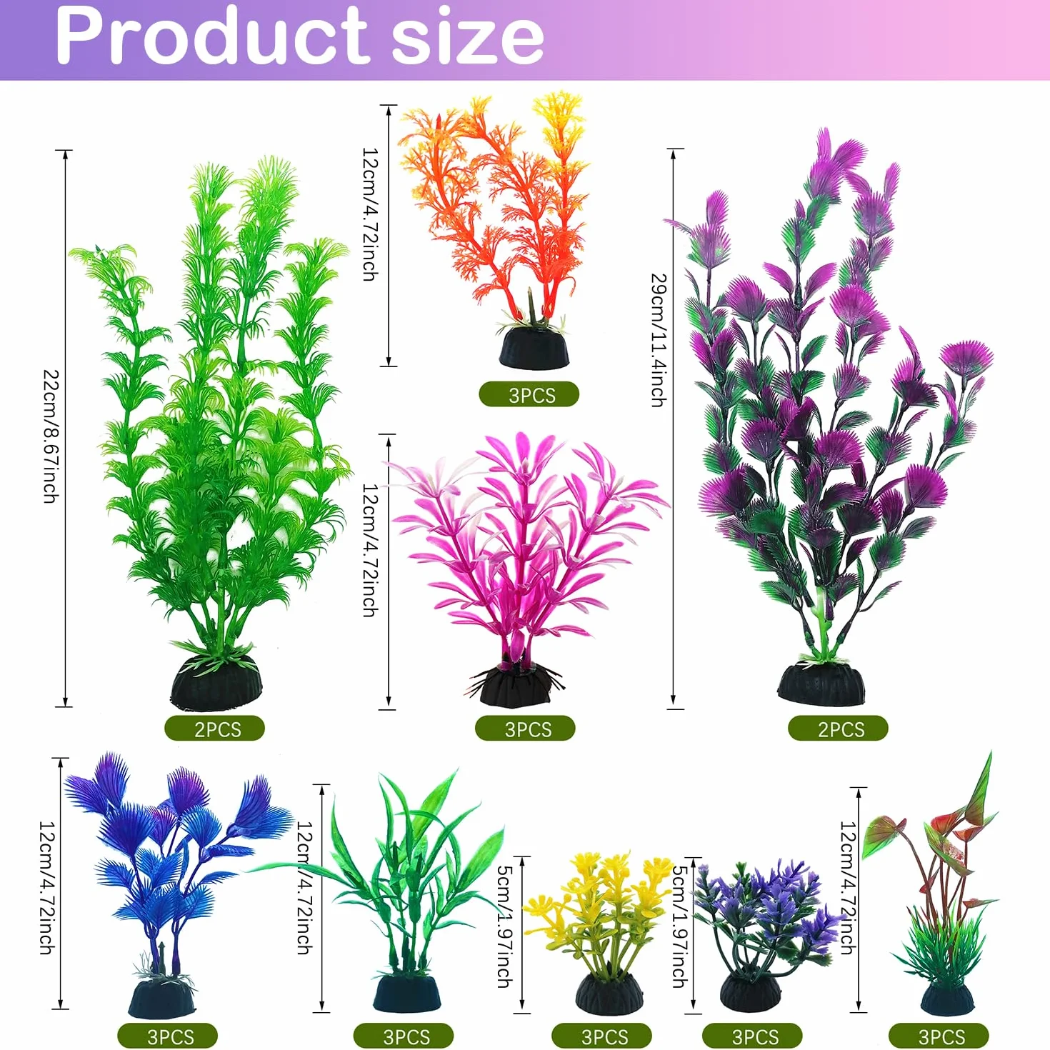 Plantes artificielles pour aquarium SLOCME Lot de 25, 6-30 cm, plastique coloré