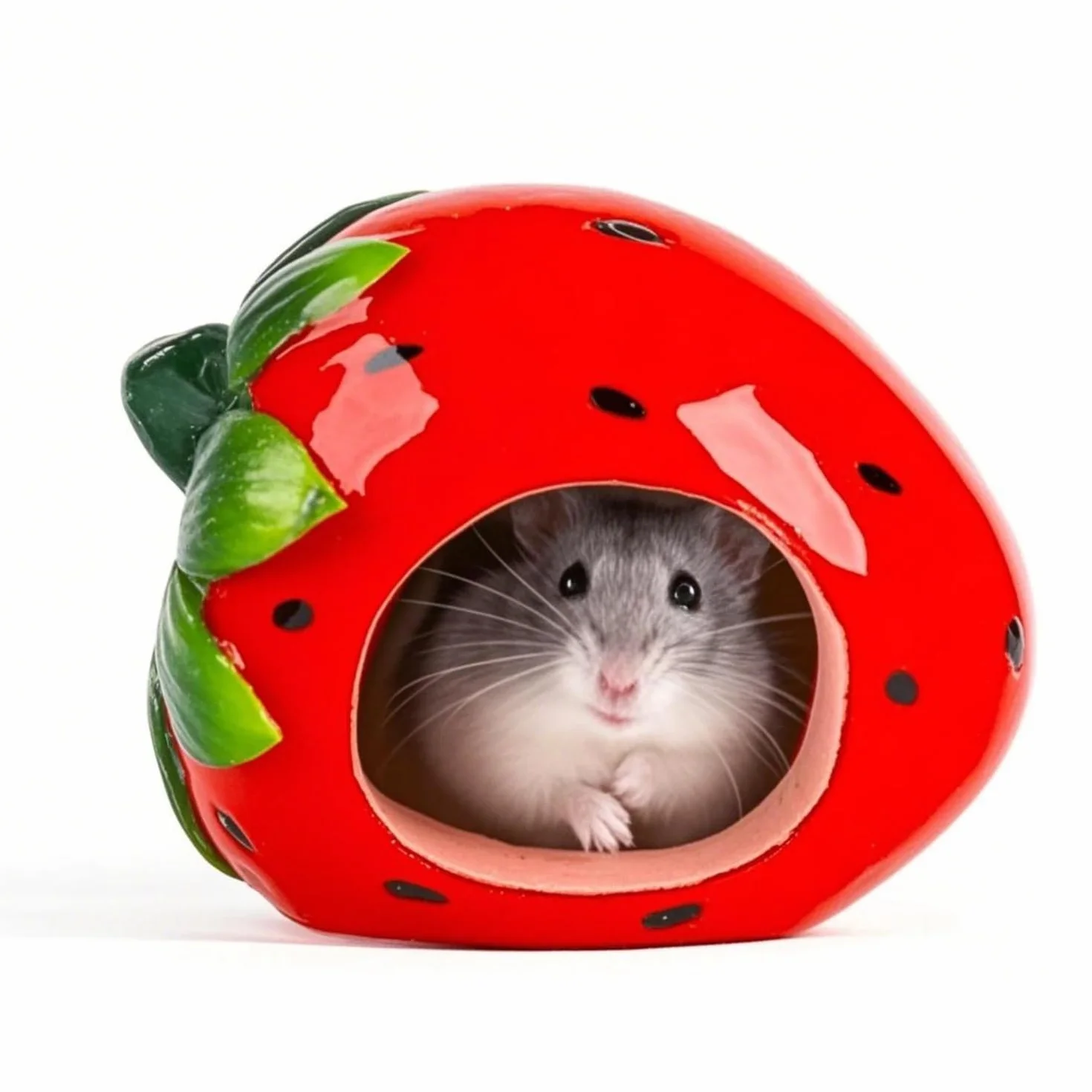 LATRAT Maison en Céramique en Forme de Fraise pour Animaux de Compagnie, Jolie Maison pour Hamster