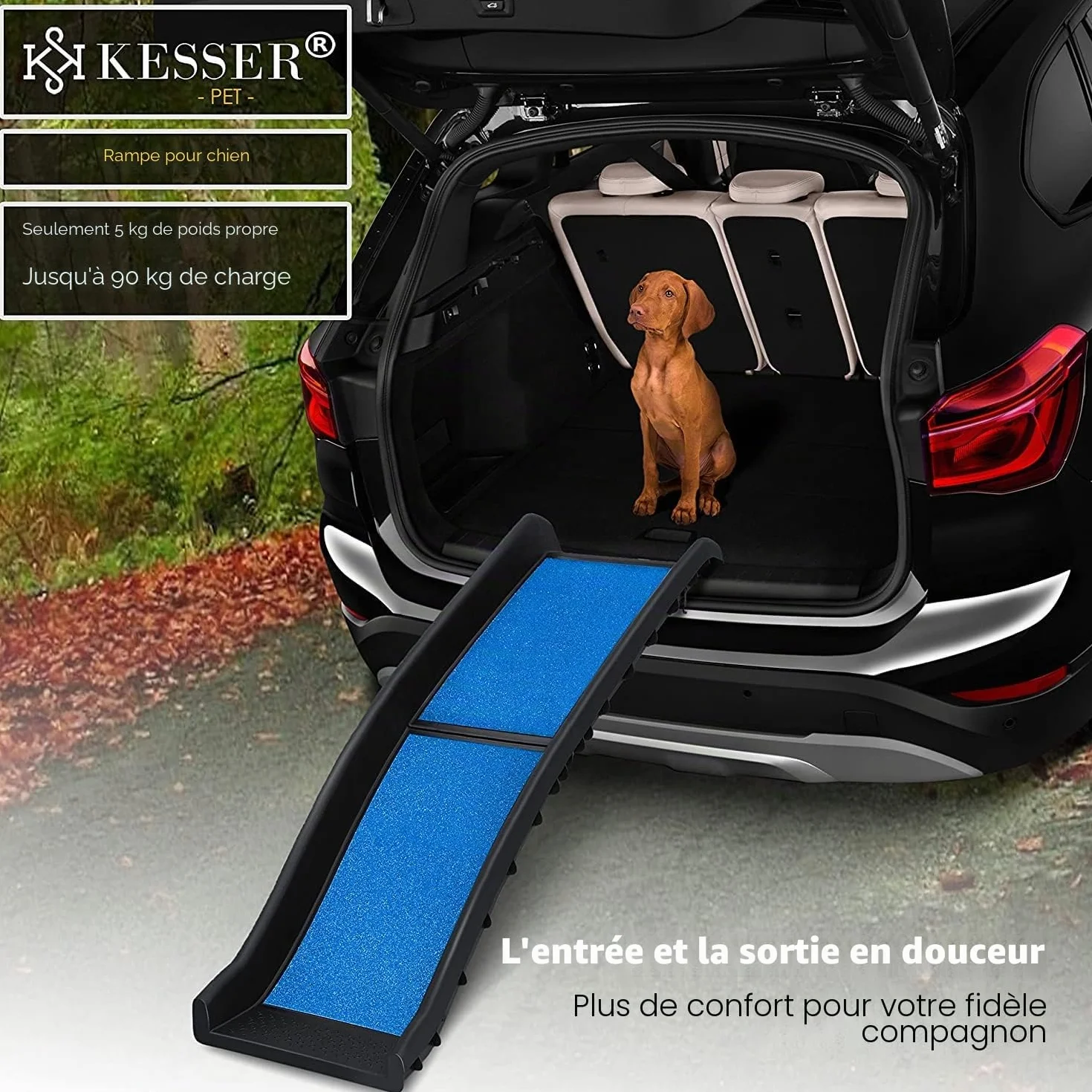 KESSER® Rampe pour Chien | Escalier pour Chien | Rampe Automatique pour Chien | Rampe de Coffre de Voiture Pliable automatiquement pour Animaux de Compagnie