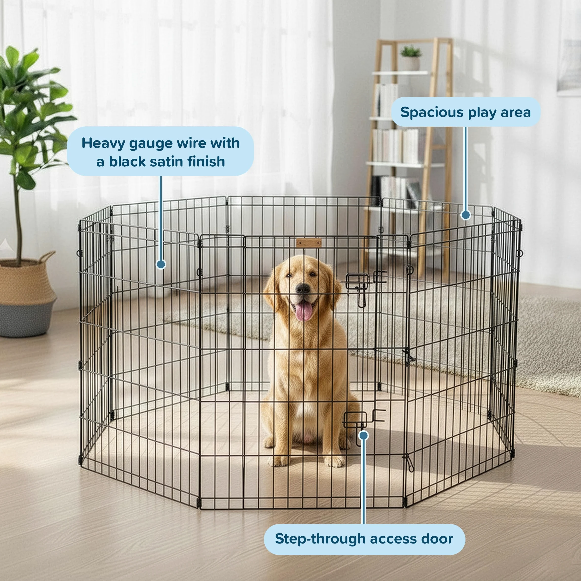 Petmaker Parc pour Chien Pliable en métal avec 8 Panneaux de 61 x 76 cm - Intérieur et extérieur avec Porte pour Chiens, Chats ou Petits Animaux