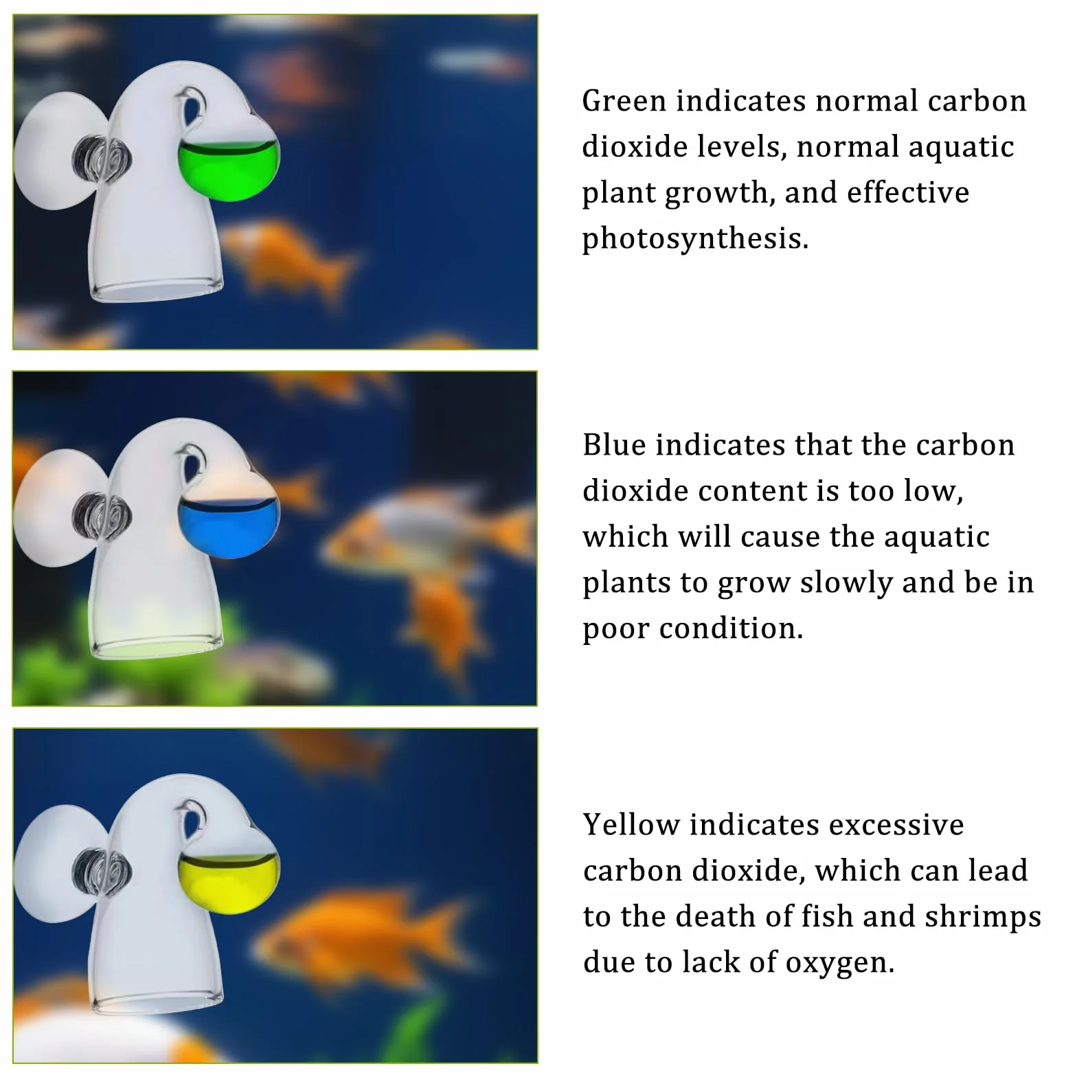 Drop Checker CO2 3 Pièces avec Ventouse Testeur CO2 pour Aquarium d'Eau Douce