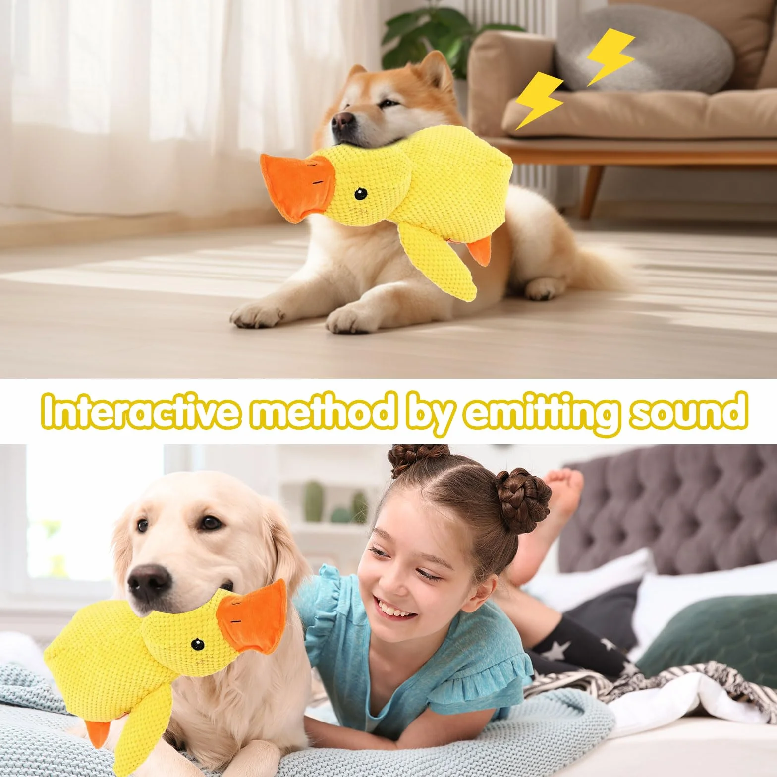 Jouet Canard Anti-Stress pour Chien, Sonore en Peluche, Calmant et Interactif
