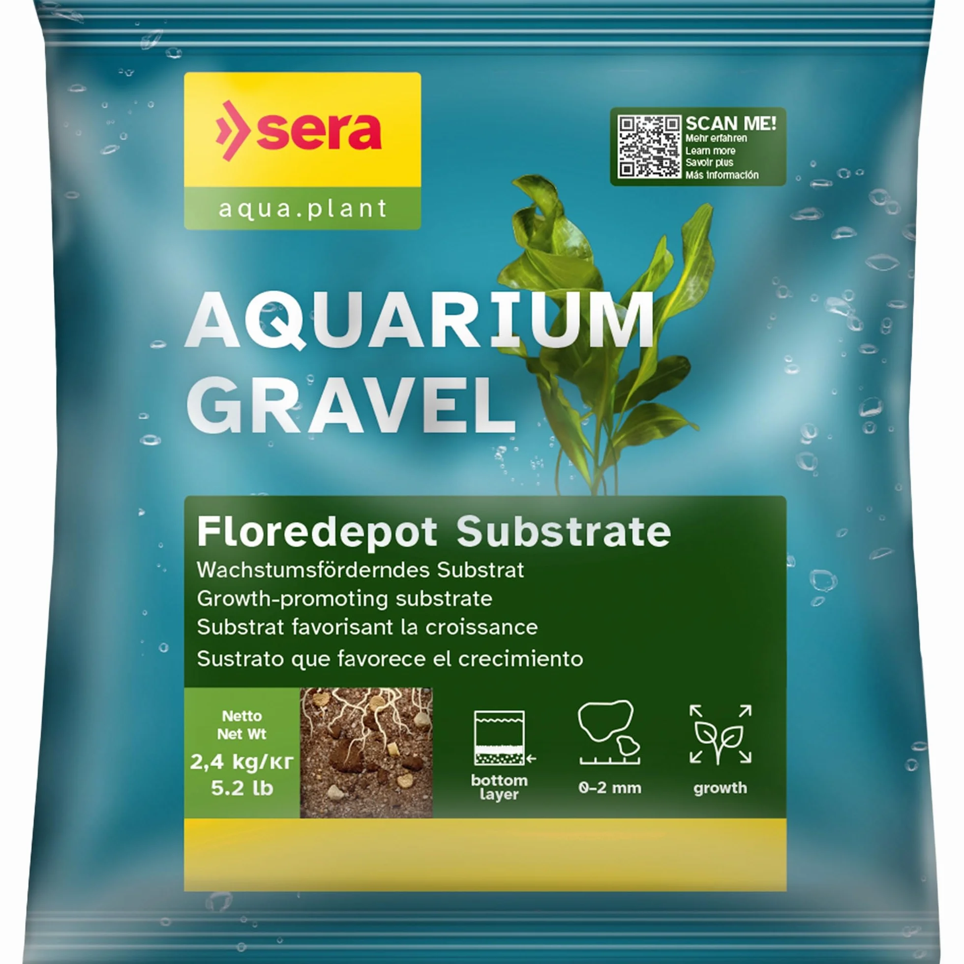 sera Aqua Gravel Floredepot Substr 2,4 kg | Substrat pour tous les aquariums d'eau douce | Terreau et engrais pour plantes d'aquarium | Comme base sous gravier | Contient de la tourbe et des granulés