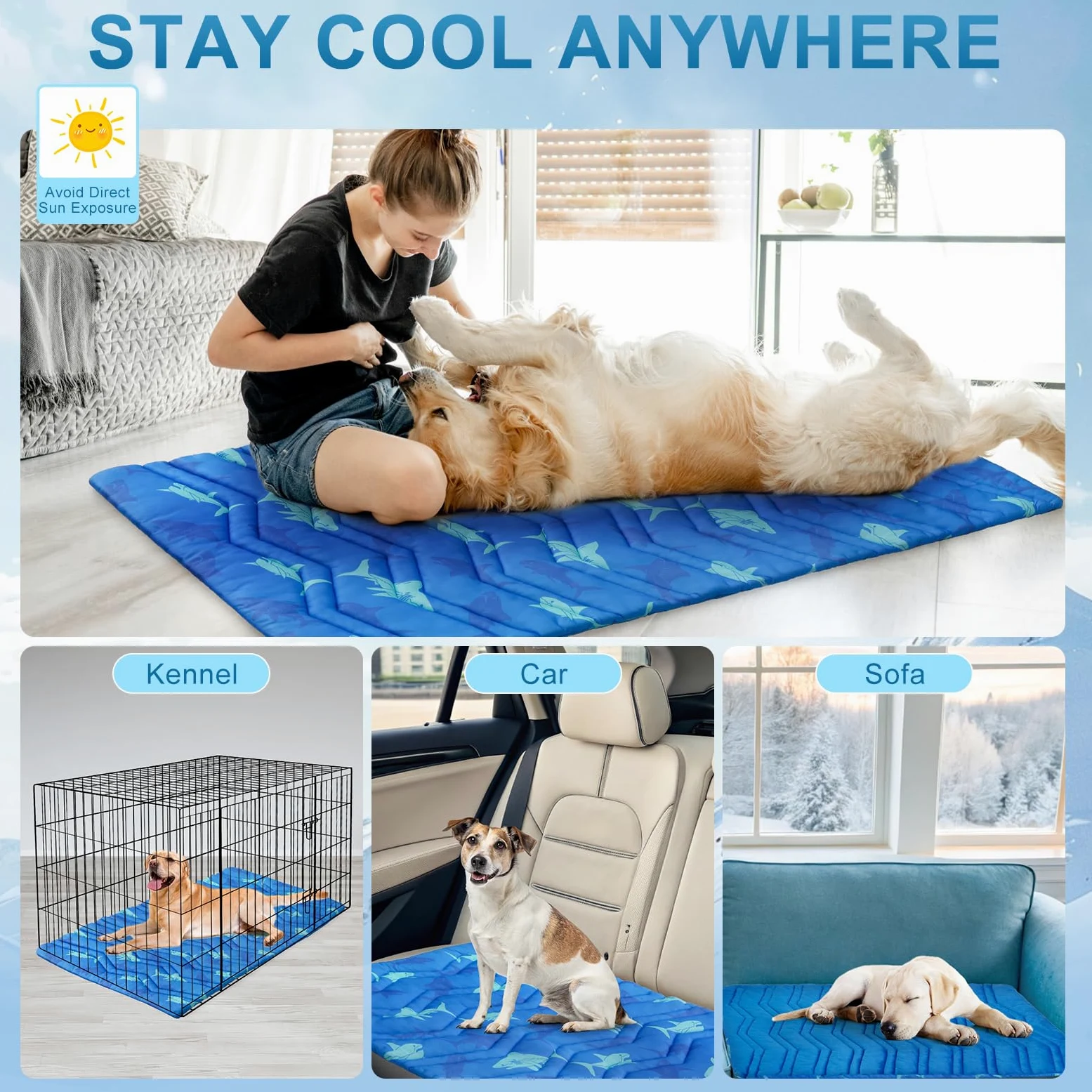 BEAUTYZOO Tapis de refroidissement pour chiens de très grande taille, 150 cm x 101,6 cm, coussin réversible, auto-refroidissant