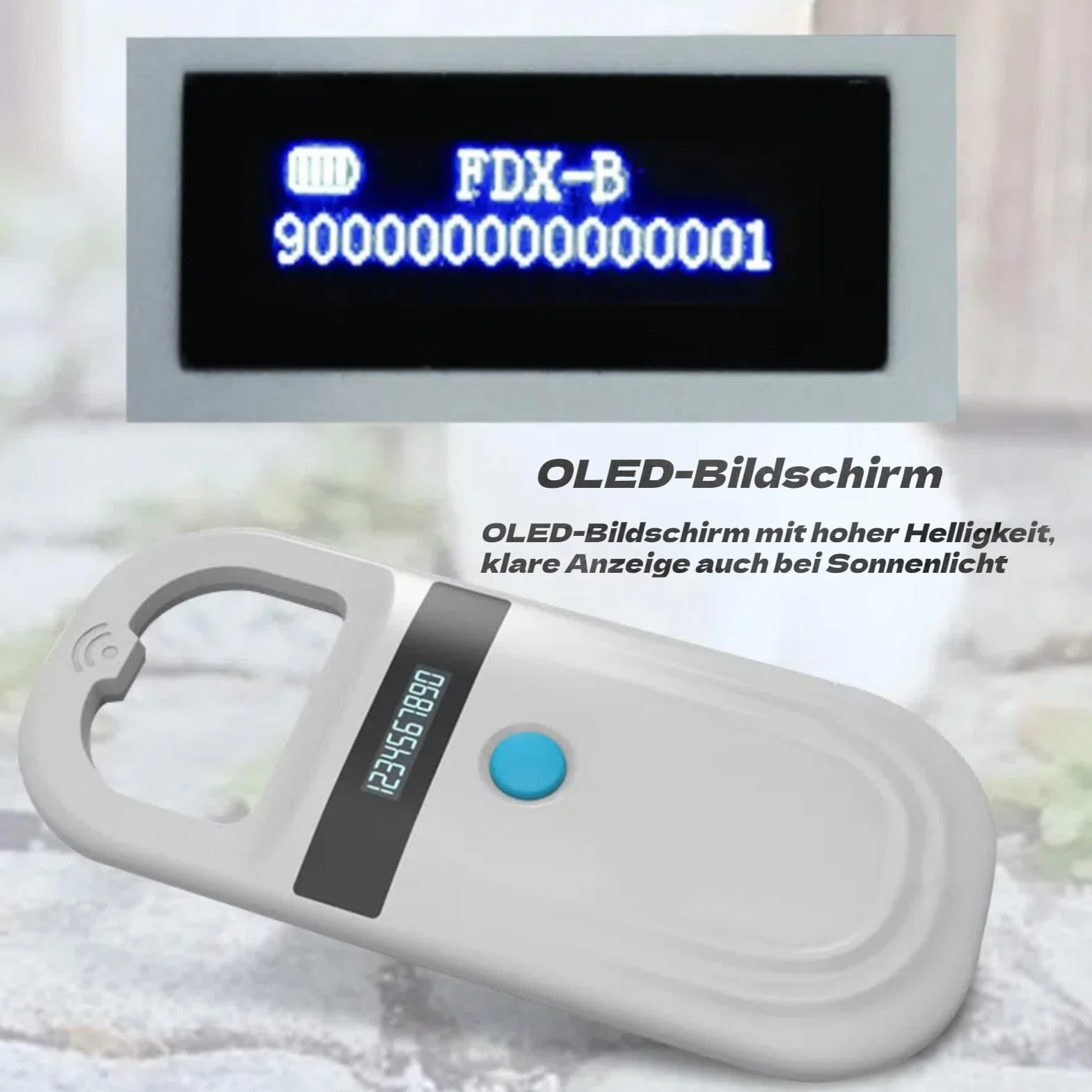 Akozon Scanner de Puces pour Animaux de Compagnie, Lecteur de Reconnaissance d'affichage Haute luminosité, Lecteur 3,7 V, pour Chiens, Chevaux, Chats, Cochons, étiquettes