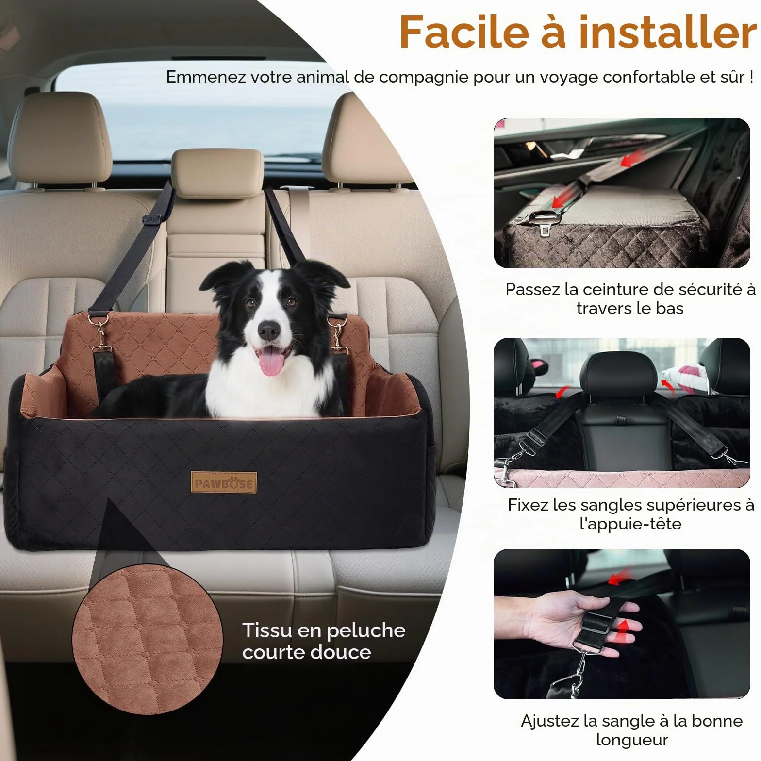 PAWBOSE Siège auto pour chien taille moyenne/grande moins 25 kg 2 petits chiens rembourrage tissu doux mousse mémoire forme amovible