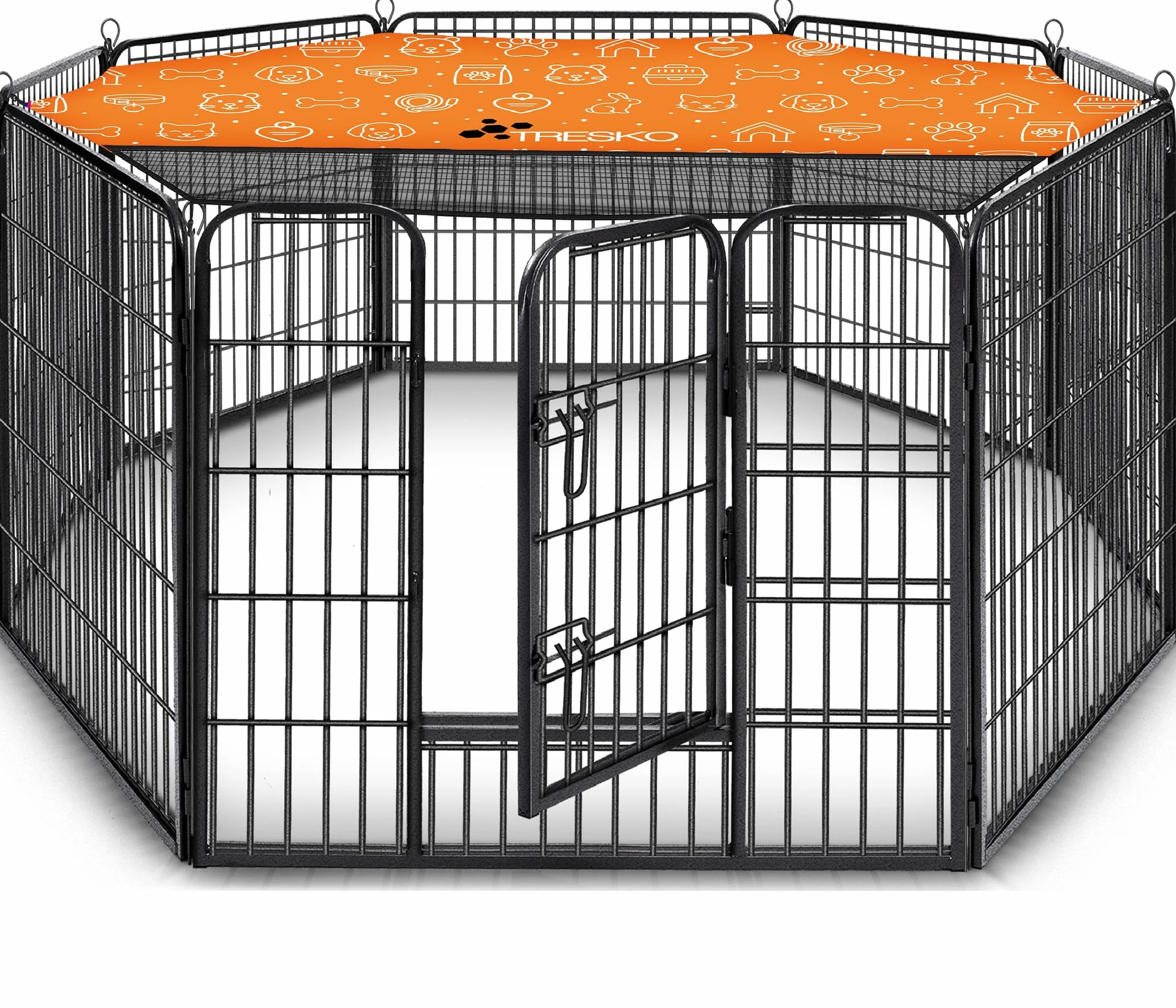 TRESKO Parc d'extérieur pour Chiens Enclos en métal Circonférence 640 cm Hauteur 60 cm Noir