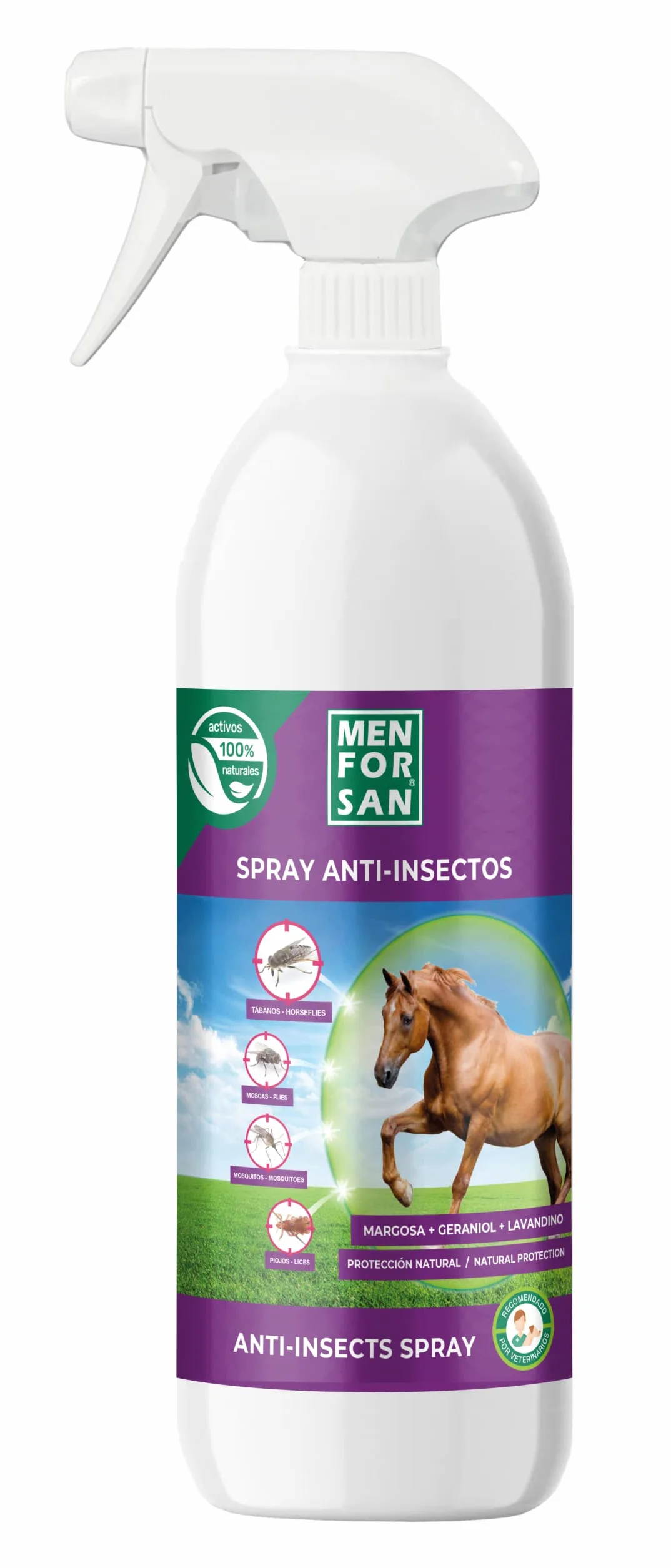 MENFORSAN Spray Anti-Insectes pour Chevaux 750ml Répulsif Naturel Margosa Géraniol Lavandin