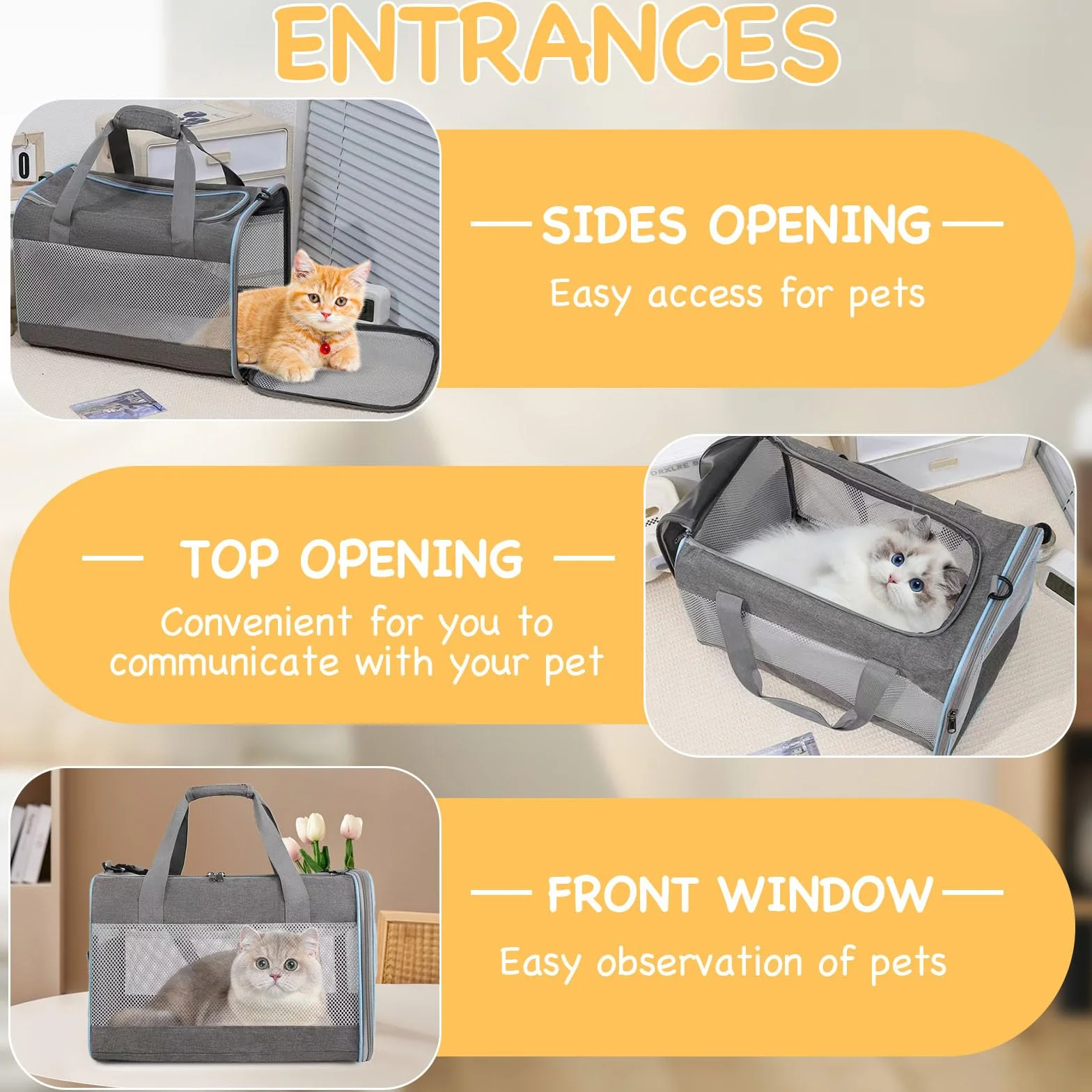 Caisse de Transport Chat Parois Souples, Respirant et Pliable Sac Transport Chat, Bandoulière Réglable Sac de Transport pour Chien Animaux de Petite et Moyenne Taille Jusqu'à 7,5kg