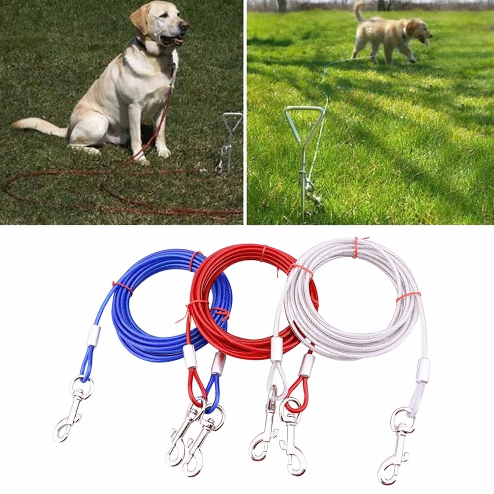Ensemble de câble et piquet pour chiens de petite et grande taille de 2,9/5,9/10 m sans enchevêtrement pour la cour à l'extérieur