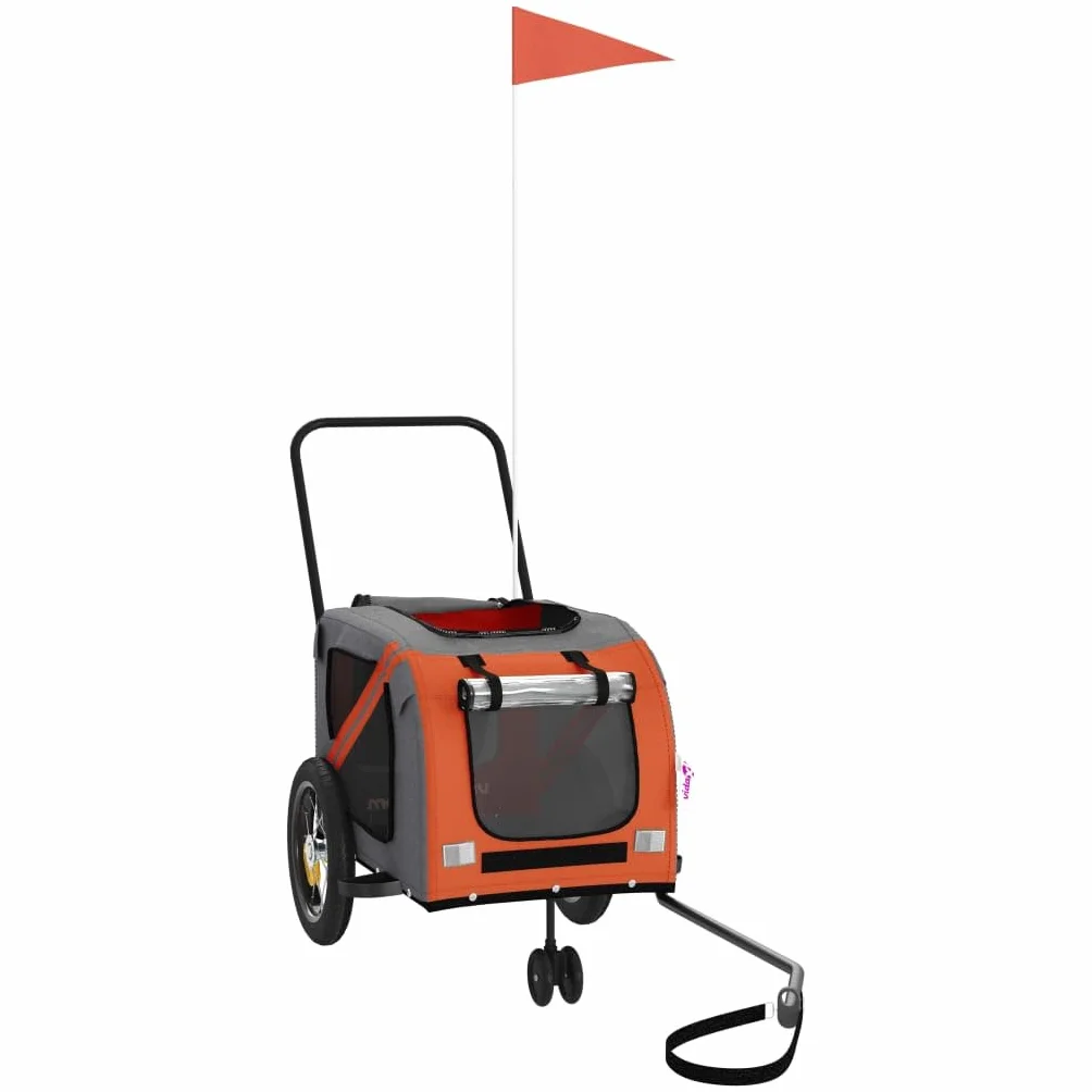 vidaXL Remorque de Vélo pour Animaux de Compagnie, Chariot pour Chien avec Drapeau, Orange et Noir