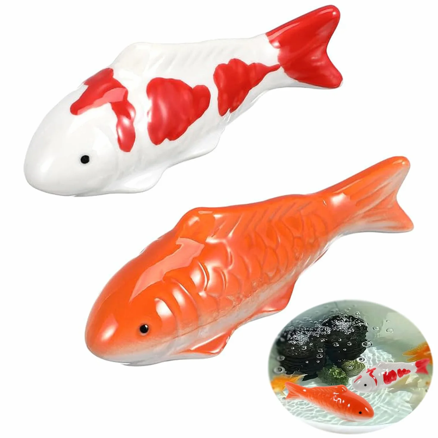 Lot De 2 Poissons Koï Flottants en Céramique - Décoration pour Bassin, Fontaine et Jardin