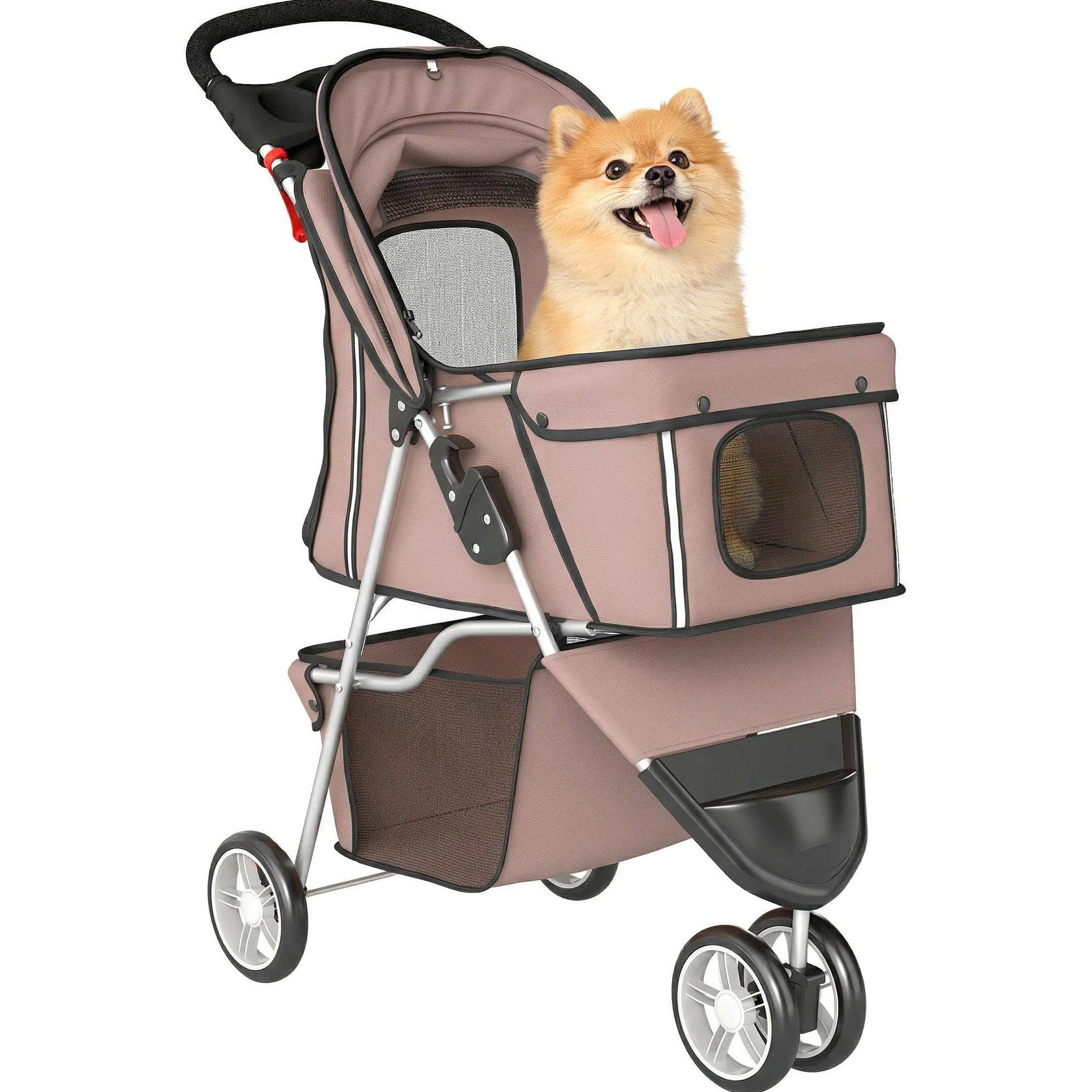 PawHut Poussette pour Chien 4 Roues Pliable avec Frein Auvent Réglable 77x44x102cm Café