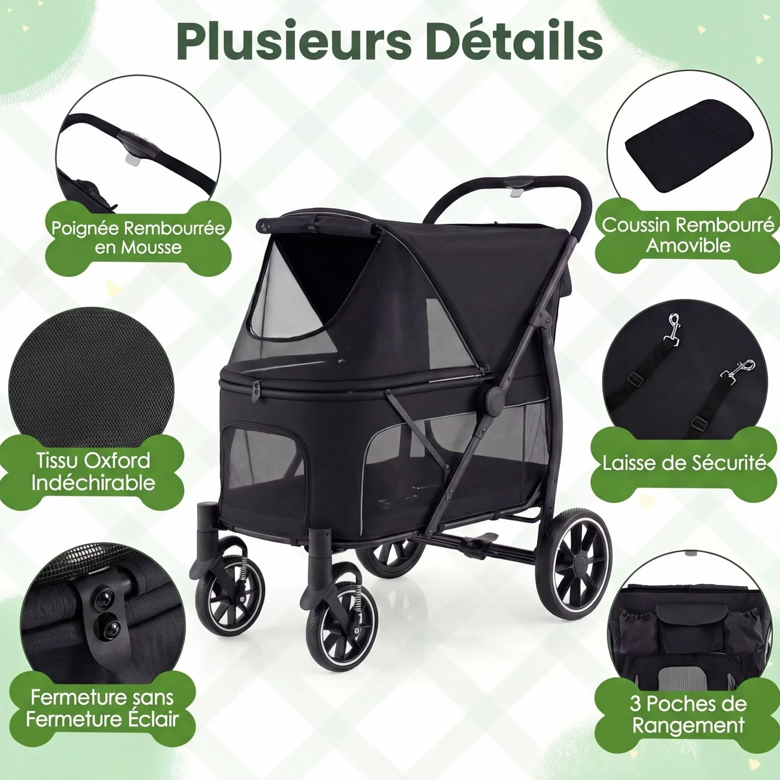 COSTWAY Chariot pour Chien Chat Pliable, Charge 40 kg, Grand Entrée Basse, Noir