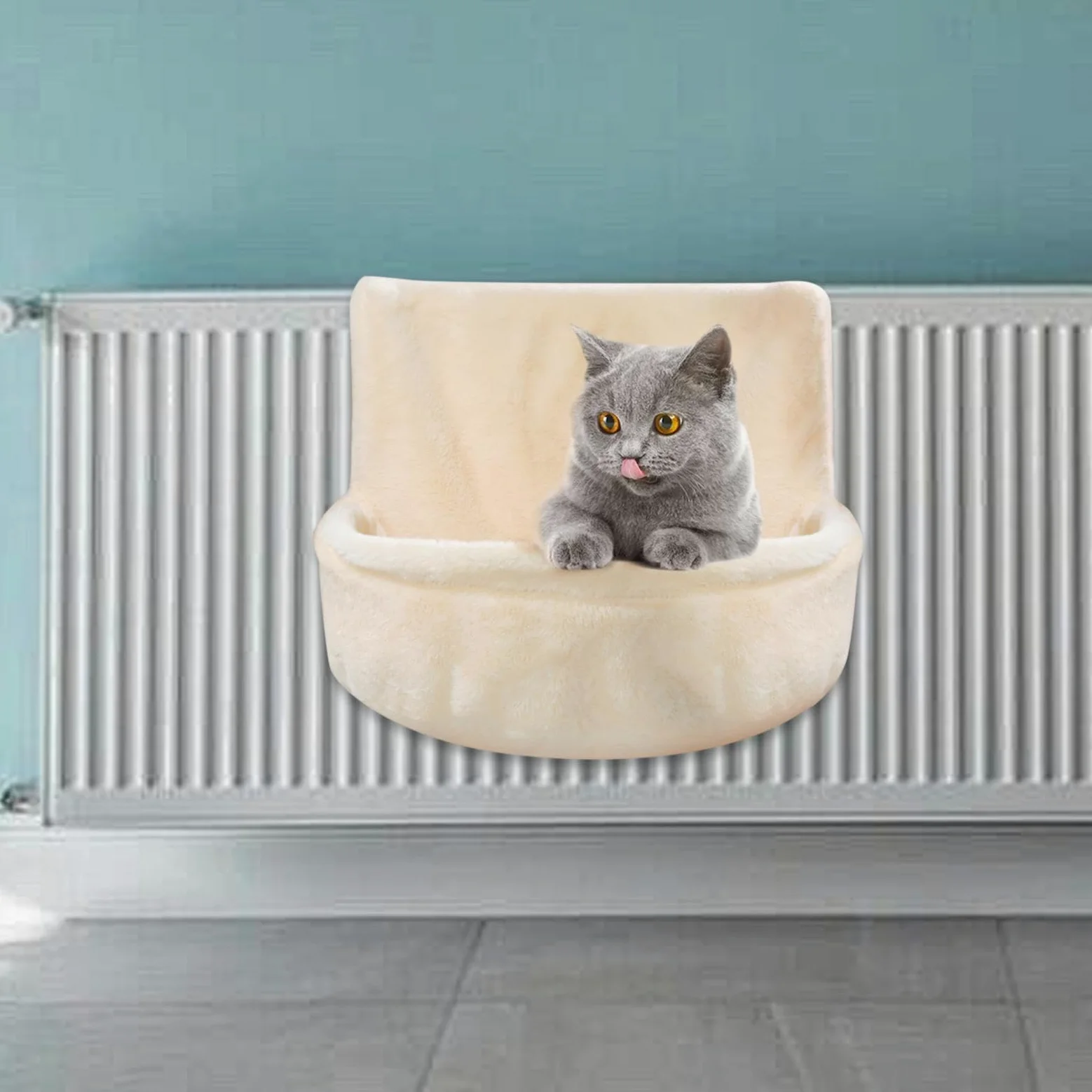 F Fityle Support de lit pour Chat sur radiateur, Beige